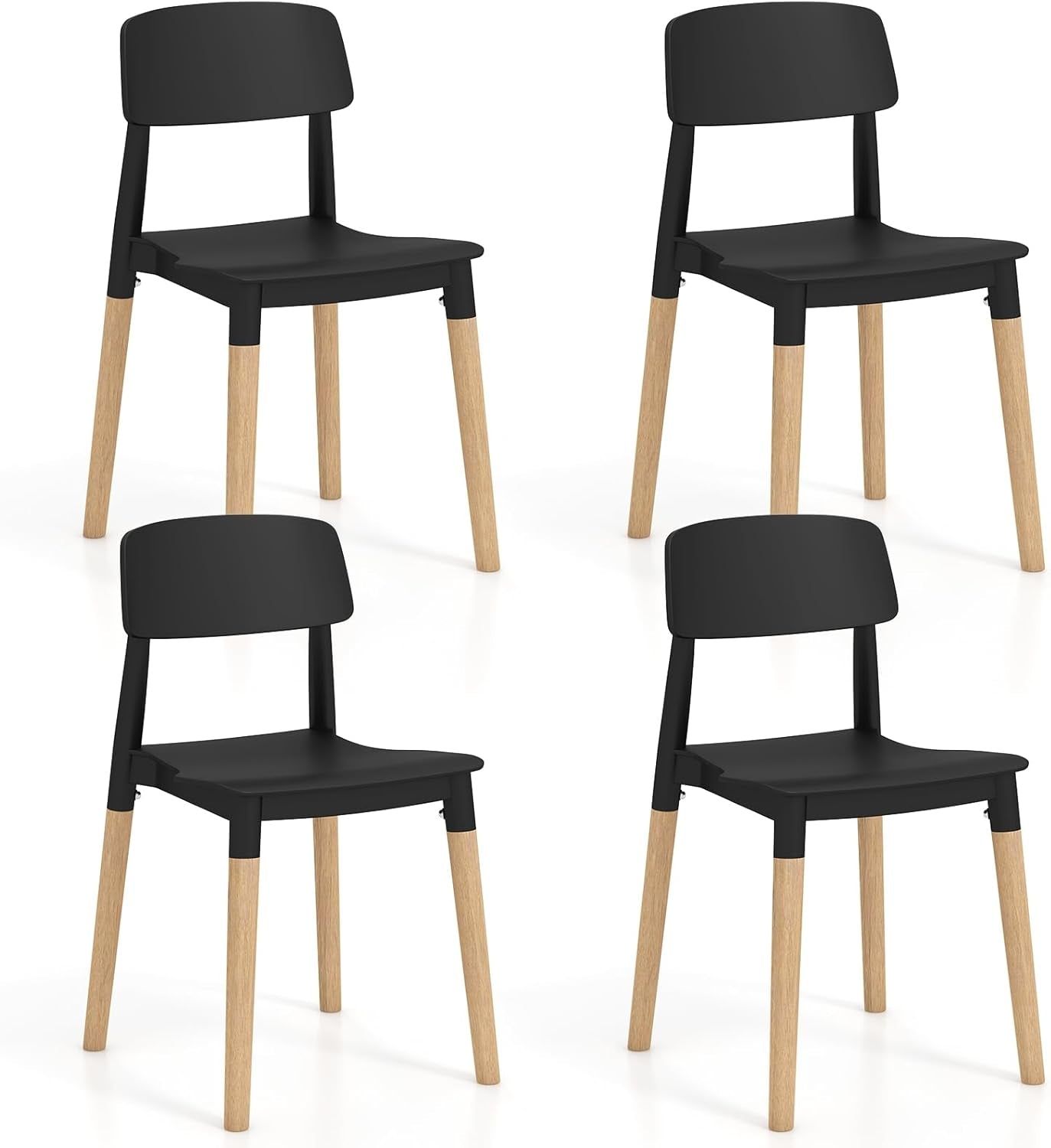 Wooden Dining Chairs Set of 4, Modern Dining Side Chairs Set W/Ergonomic Backrest, Wide Seat &amp; Sturdy Wooden Legs, Armless Kitchen Chairs for Dining Room Living Room Restaurant Cafe (Black)