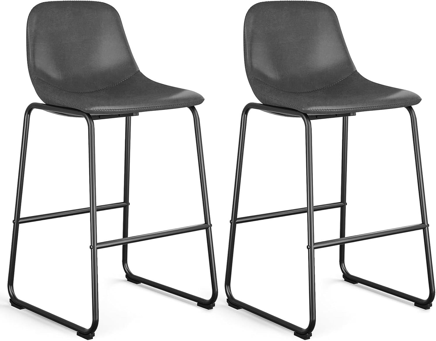 Pu Faux Leather Bar Stools Set of 2, Industrial Pub Barstools with Back and Footrest, Modern Armless Bar Height Stool Chairs (Grey, 30&quot; Barstool X2)