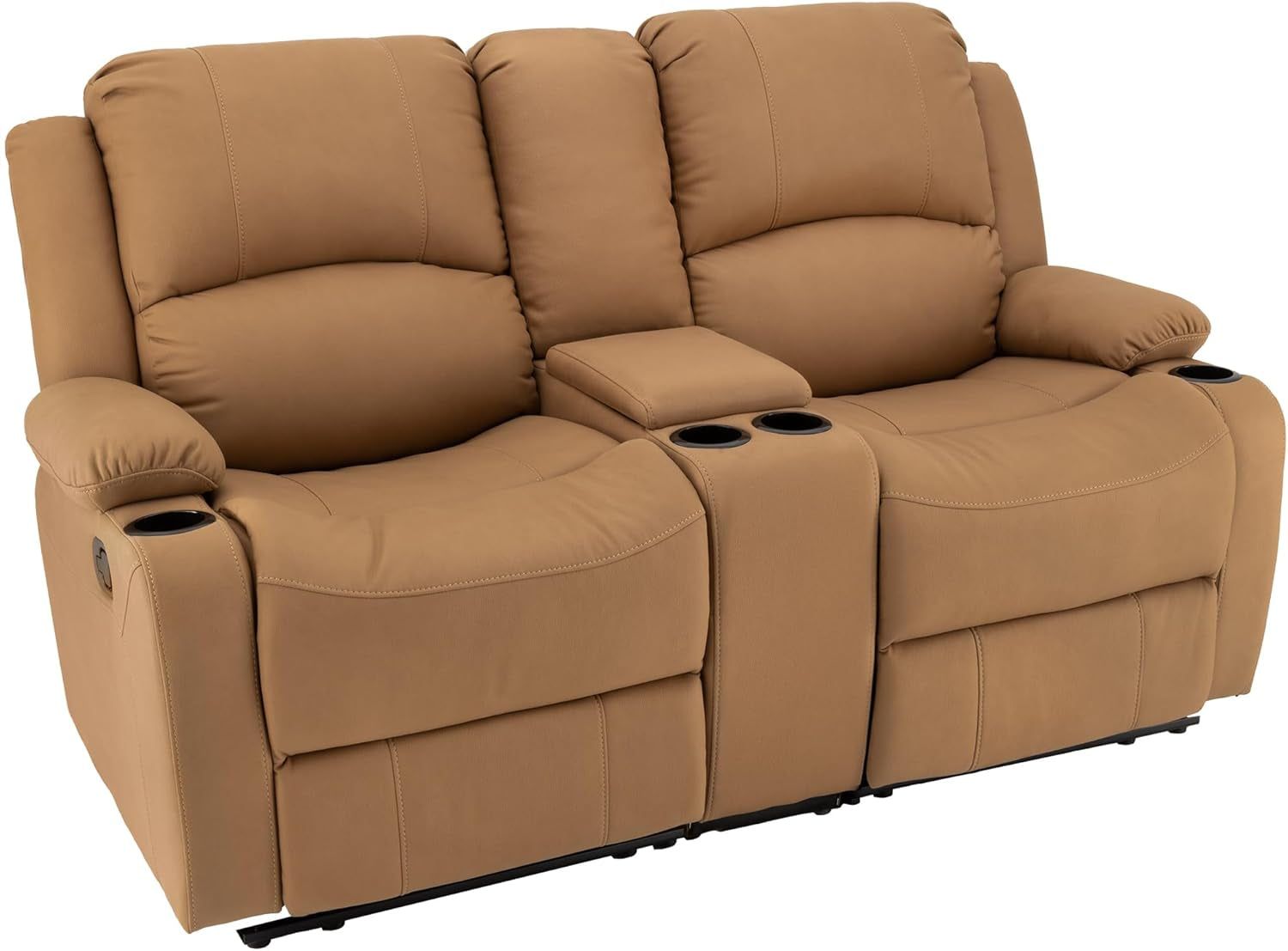 65&quot; Wall Hugger Reclining RV | RV Theater Seats | Double Recliner RV Sofa &amp; Console | RV Couch | Wall Hugger Recliner | RV Theater Seating | RV Furniture | (Manual, Sand)