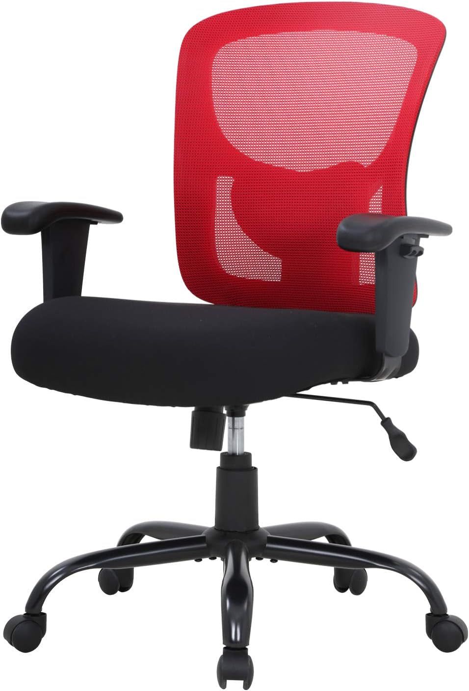 Big and Tall Office Chair 400Lbs Desk Chair Mesh Computer Chair with Lumbar Support Wide Seat Adjust Arms Rolling Swivel High Back Task Executive Ergonomic Chair,Red