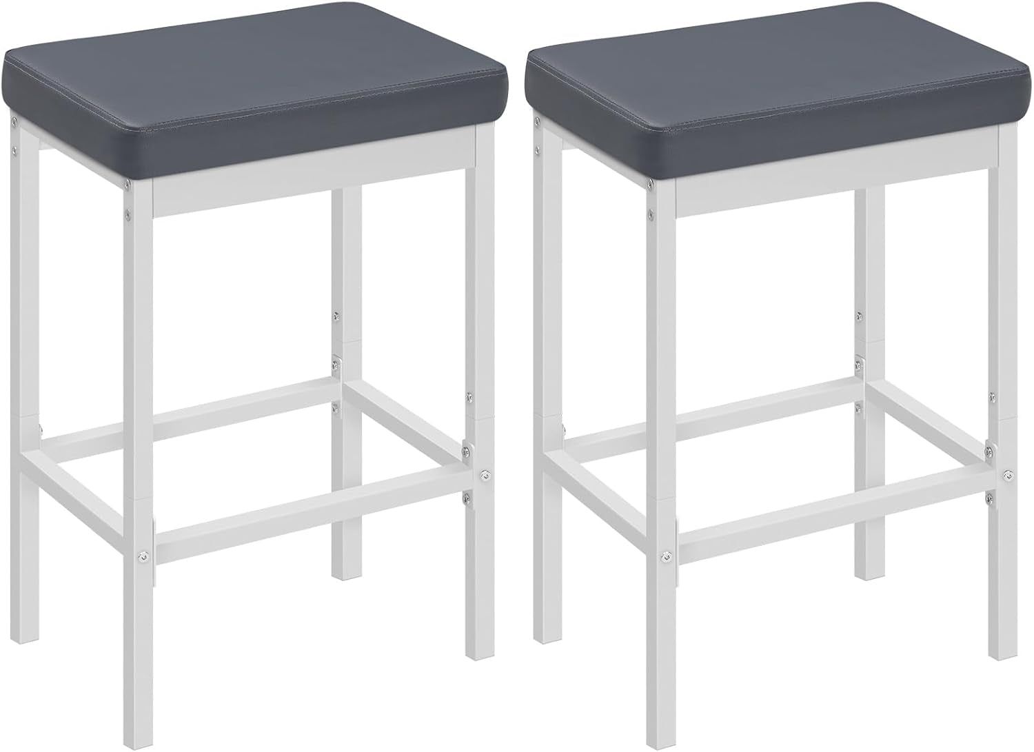 Bar Stools, Set of 2 Bar Chairs, 24.8-Inch Height Stools, Breakfast Bar Stools, Kitchen Bar Chairs, 2&quot; Thick Upholstery, for Kitchen, Dining Room, Cafe, Bar Counter, White and Gray WG21BY01