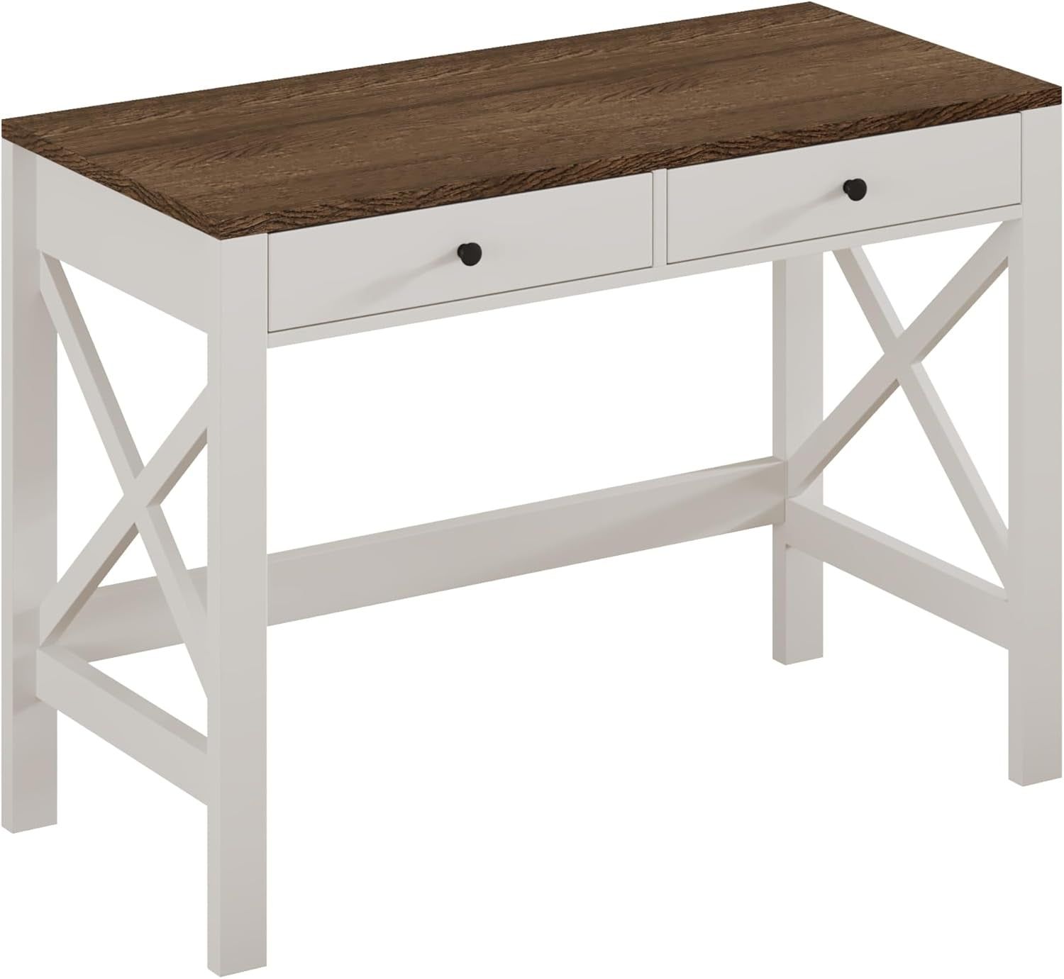 Farmhouse Desk 39&quot; Computer Desk with Drawers, Small Study Writing Table with Stable X Frame for Home Office