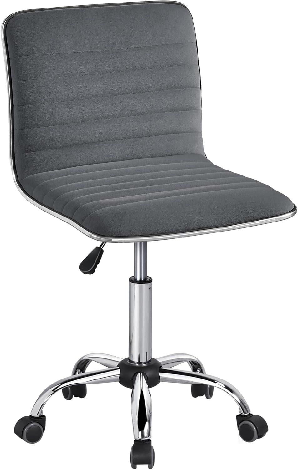 Velvet Low Back Chair Armless Ribbed Office Chair Swivel Task Chair Height Adjustable Chair Dark Gray