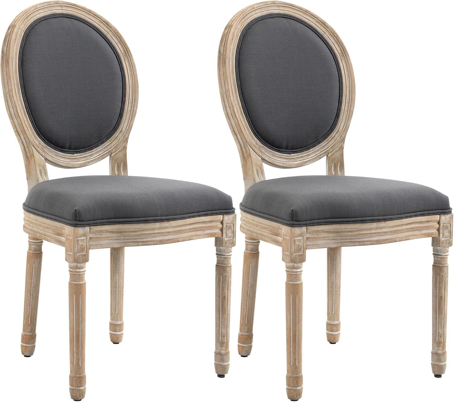 Upholstered Dining Chair Set of 2, French-Style Armless Accent Chairs with Back and Thick Padding, Gray