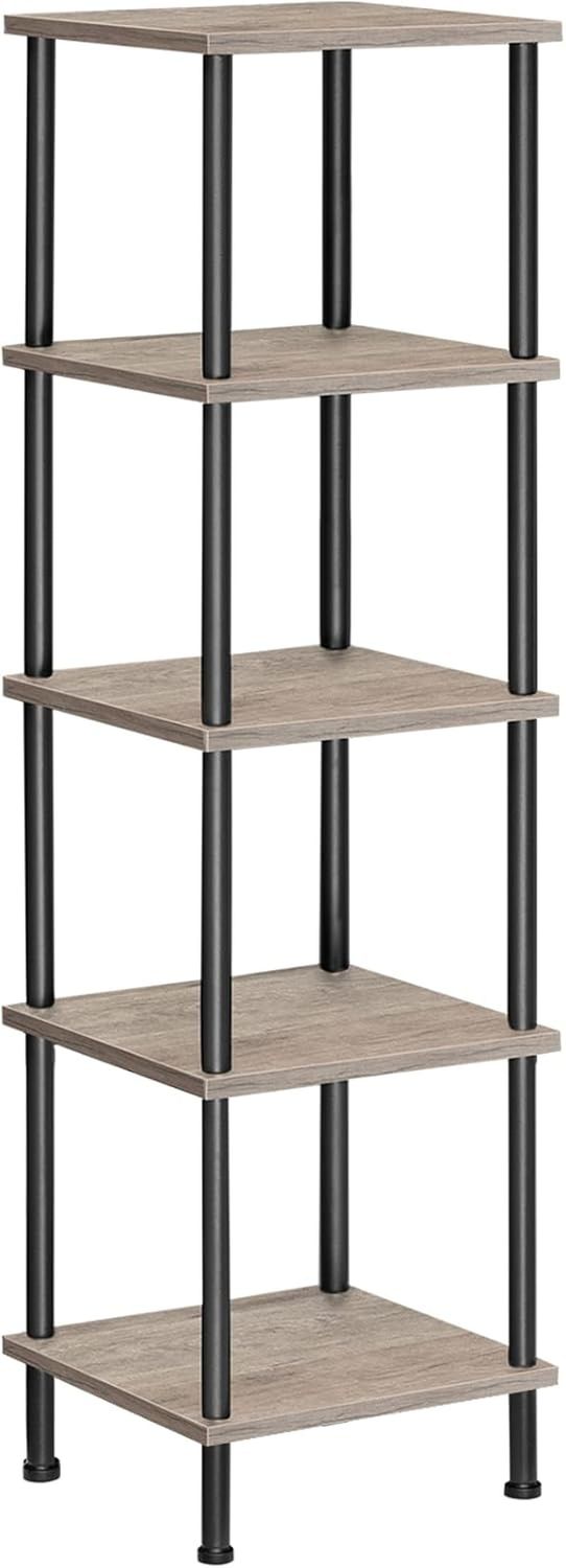 5-Tier Corner Shelf Stand, Corner Square Rack Display Shelf, Tall Storage Rack Plant Stand, Corner Bookcase for Small Spaces, Living Room, Home Office, Kitchen, Greige and Black BG50CJ01