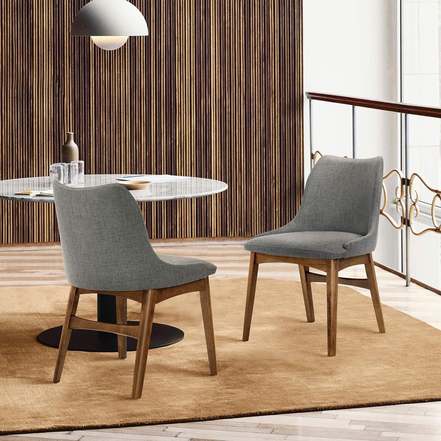Azalea Fabric Wood Dining Side Chairs-Set of 2, 19&quot; SH, Charcoal/Walnut