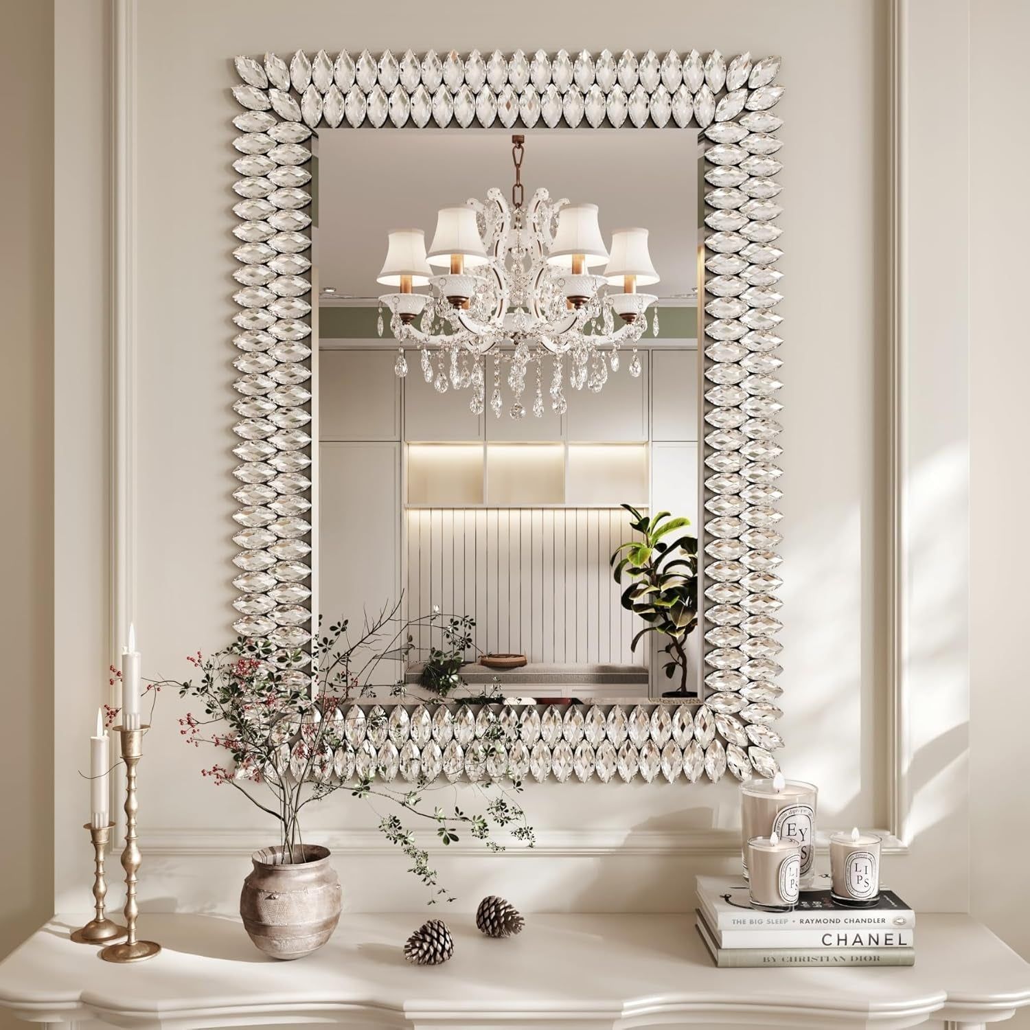 30&quot;X40&quot; Jeweled Bathroom Wall Mirror, Large Rectangle Mirror Decorative Mirror Luxury Vanity Mirror with Diamonds for Master Bath Half Bath Living Room Bedroom Fireplace Mantle Entryway