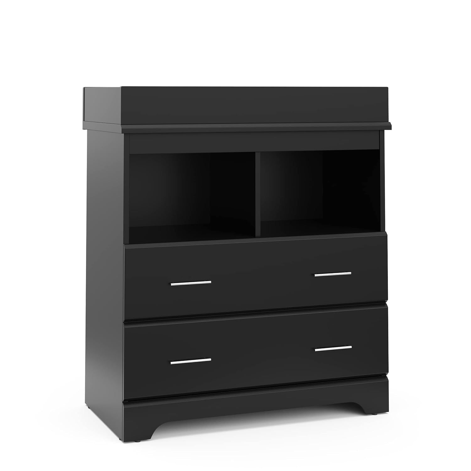 Brookside 2 Drawer Changing Table Dresser (Black) – GREENGUARD Gold Certified, Easy-To-Match Chest of Drawers and Cubbies for Nursery and Kids Bedroom, Includes Changing Table Topper