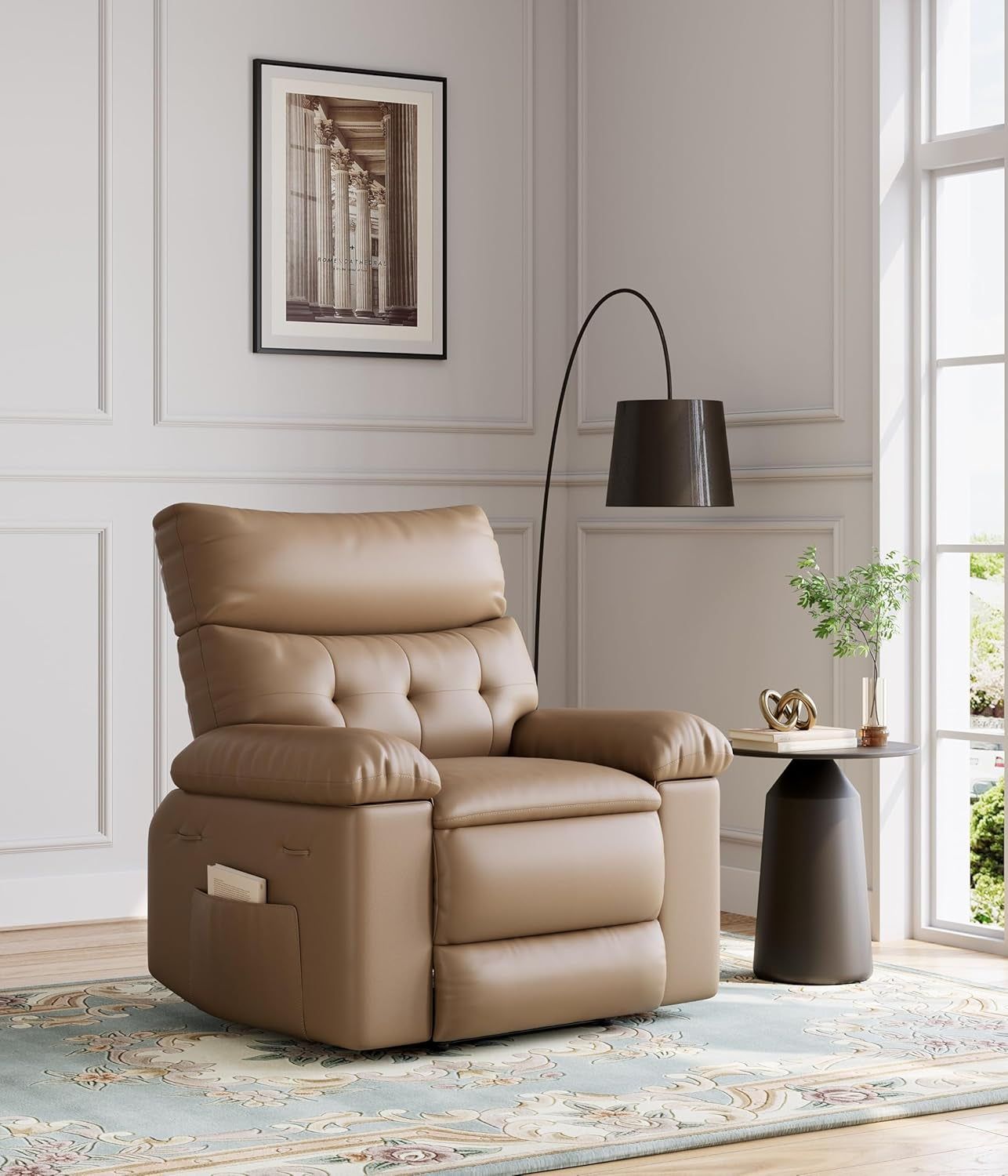Oversized Wide Recliner Chair - Heat and Massage, PU Leather Large Manual Recliner for Adults, Comfort Lazy Chair with 1.5X Sponge Filling and Easy Recline Mechanism for Relaxation