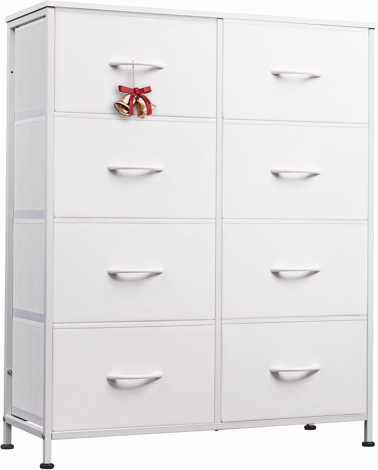 Fabric Dresser for Bedroom, Tall Dresser with 8 Drawers, Storage Tower with Fabric Bins, Double Dresser, Chest of Drawers for Closet, Playroom, Dormitory, White