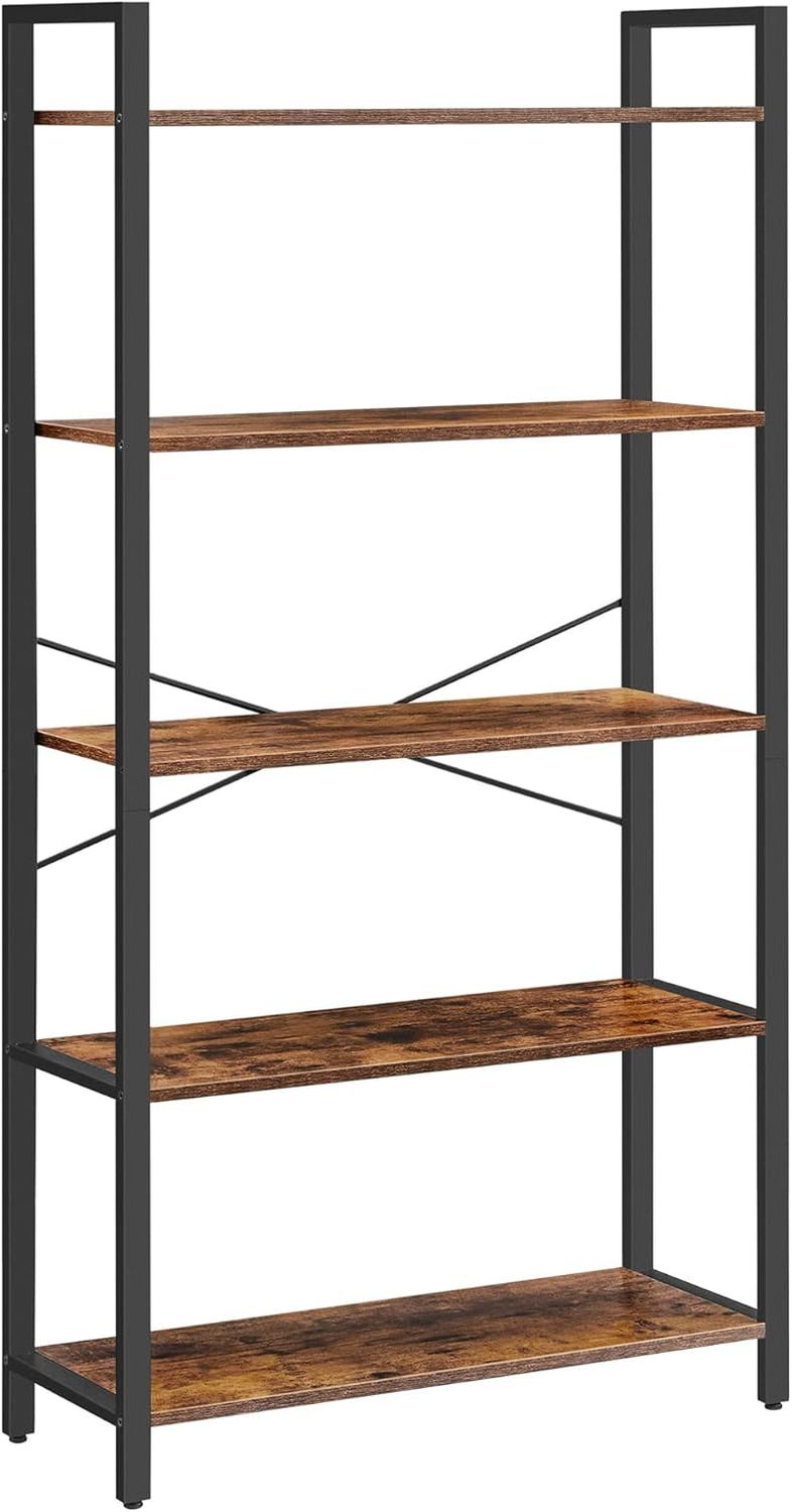 5-Tier Tall Bookshelf, Bookcase with Steel Frame, Book Shelf for Living Room, Home Office, Study, 11.8 X 31.5 X 60.6 Inches, Industrial Style, Rustic Brown and Black ULLS081B01