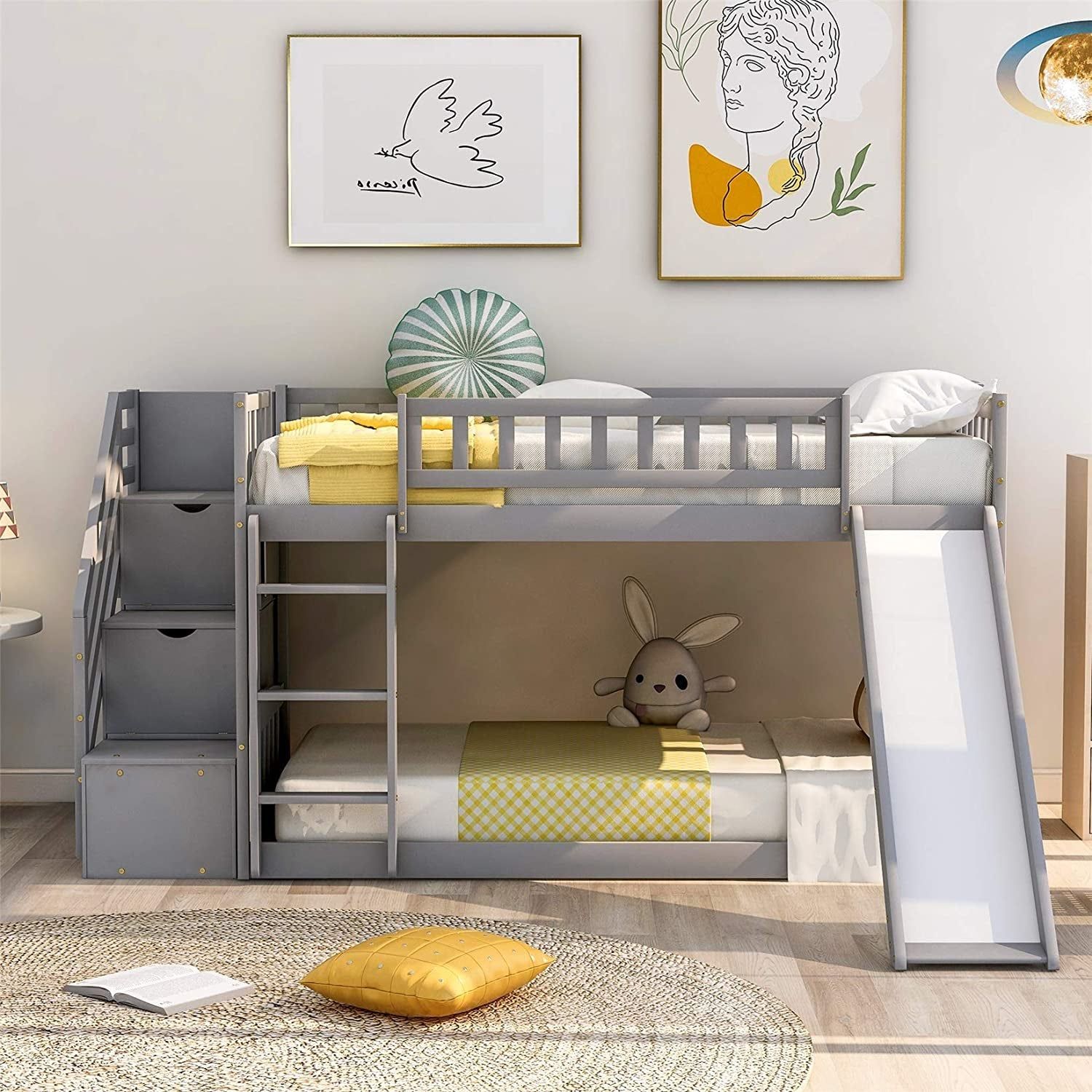 Twin Metal Bunk Beds with Guard Rail
