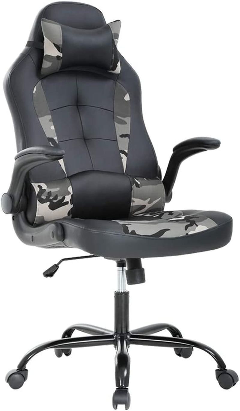 PC Gaming Chair Ergonomic Office Chair Cheap Desk Chair PU Leather Racing Chair Executive Swivel Rolling Computer Chair with Lumbar Support Flip up Arms Headrest for Adults,Camo