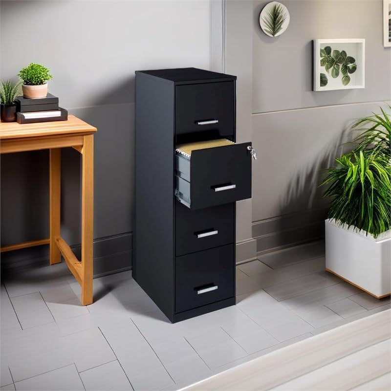 Black Metal Letter File Cabinet, 18&quot; Deep, 4 Drawers