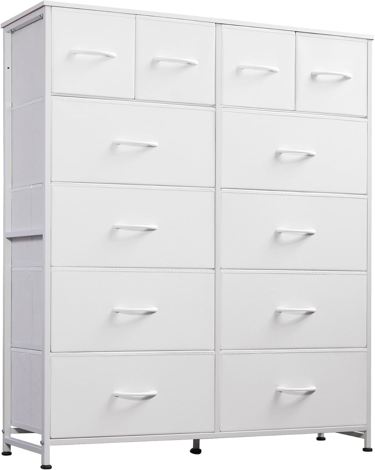 Tall Dresser for Bedroom with 12 Drawers, Dressers &amp; Chests of Drawers, Fabric Dresser for Bedroom, Closet, Fabric Storage Dresser with Storage Drawers, Steel Frame, Wood Top, White