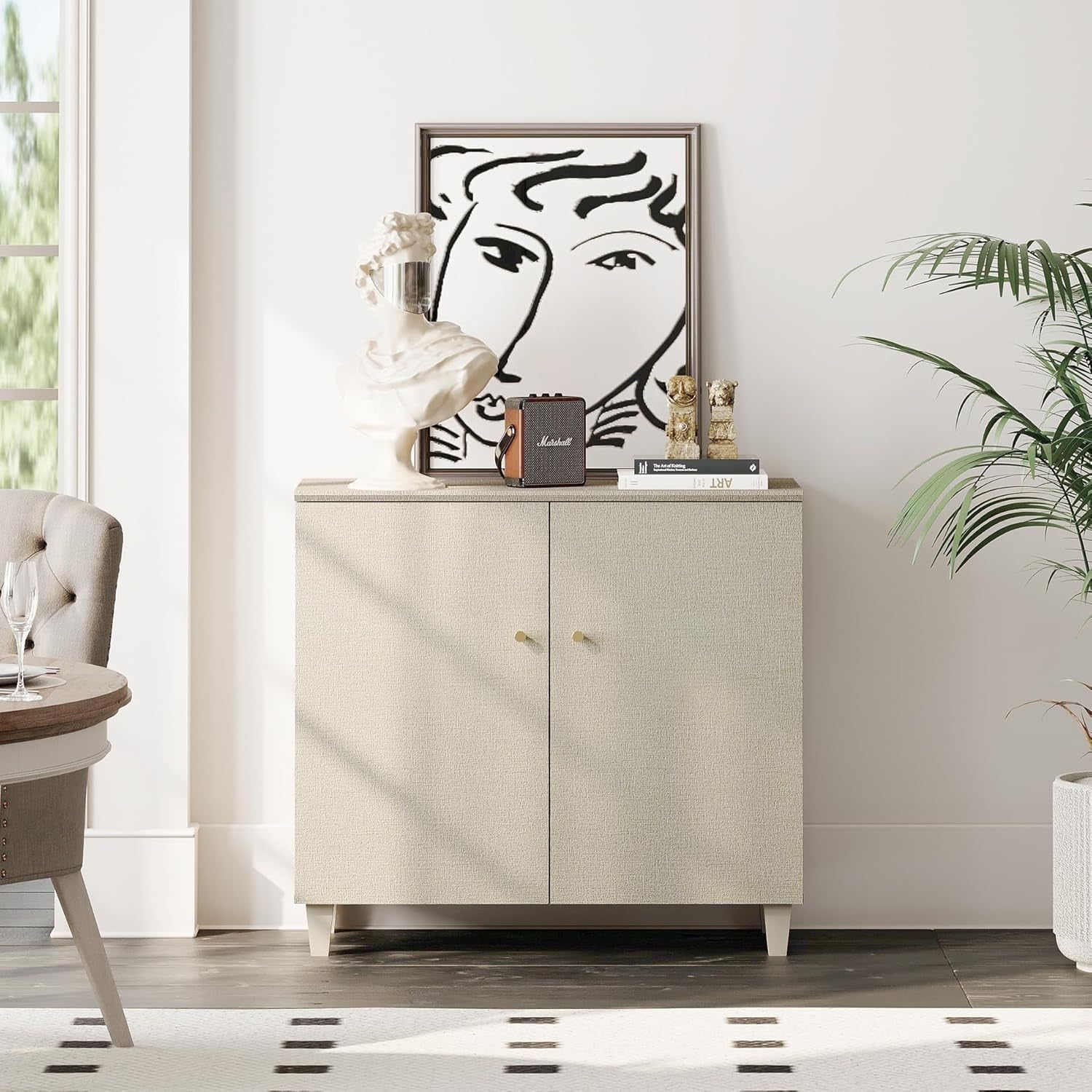 Beige Buffet Sideboard Wood Credenza Console Storage