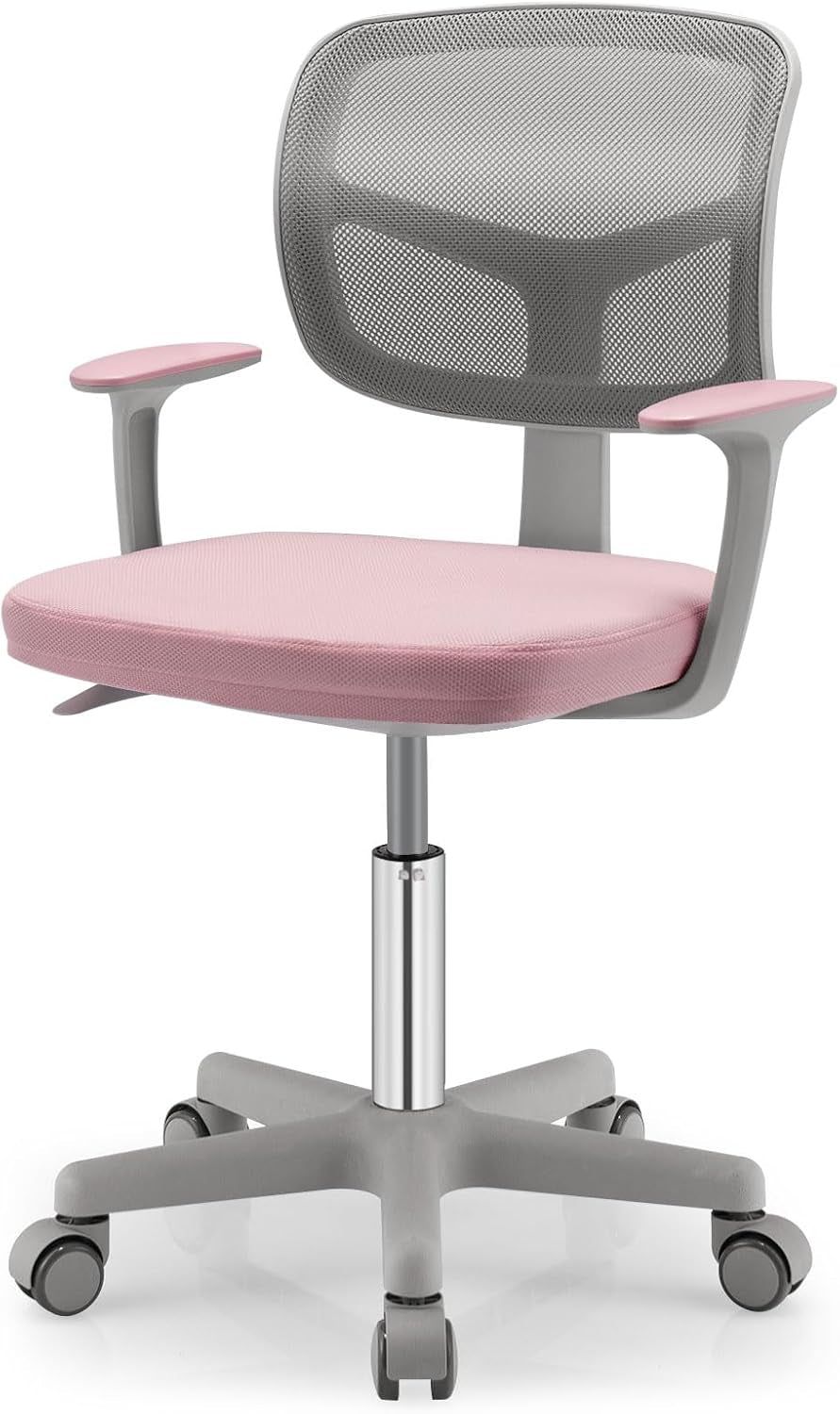 Kids Desk Chair, Ergonomic Kids Swivel Study Chair with Lumbar Support, Breathable Mesh &amp; Universal Wheels, Height Adjustable Kids Computer Chair for Boys &amp; Girls (Pink)
