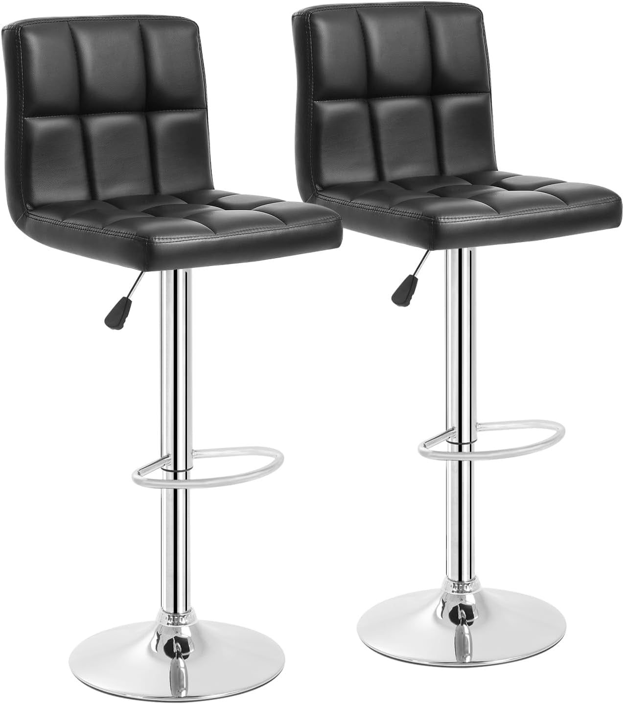 Counter Height Swivel Bar Stools PU Leather Padded with Back,Set of 2 Height Adjustable Counter Stool Barstools Dining Chair,Black