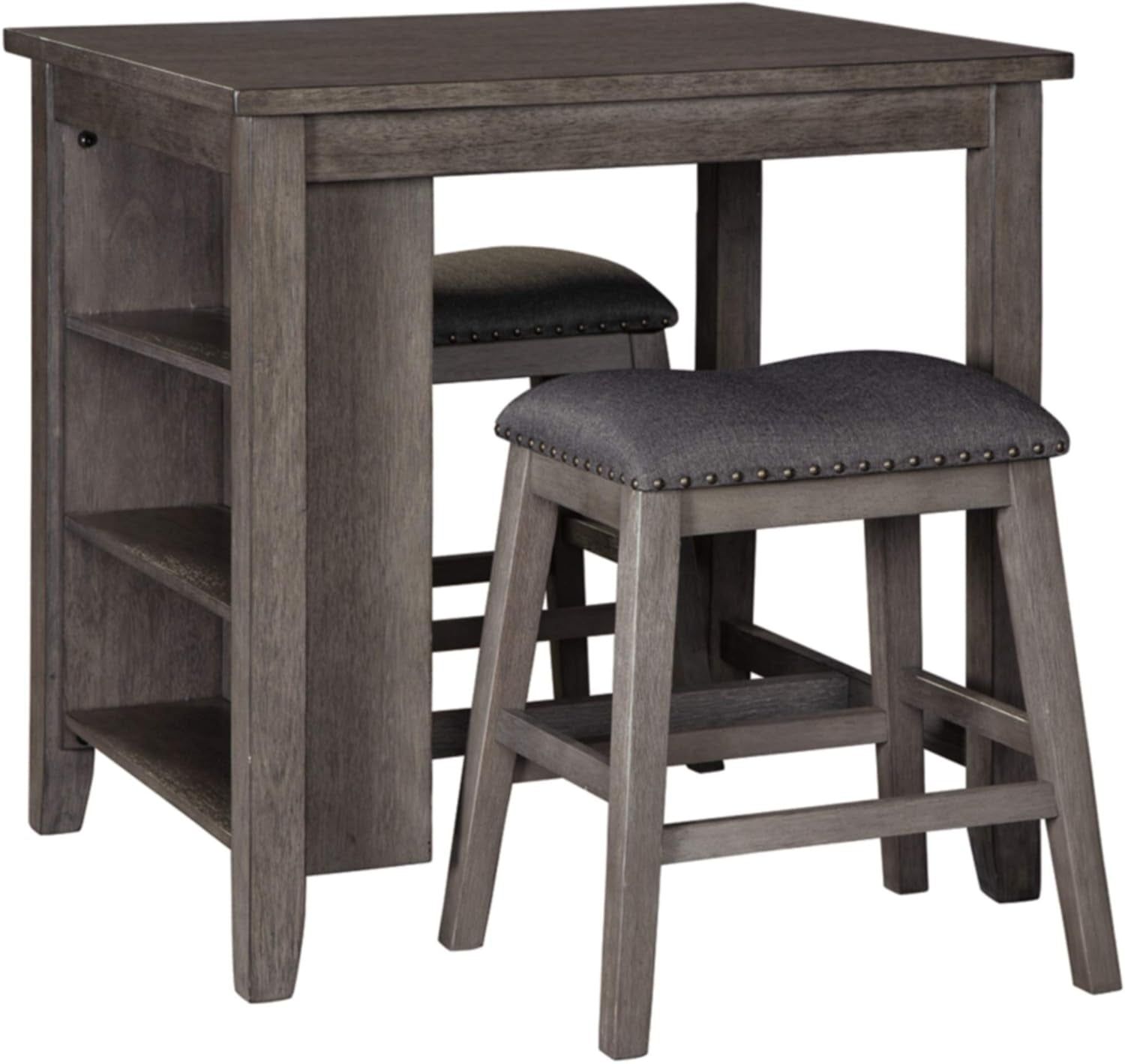 Caitbrook 25&quot; Counter Height Dining Room Table Set with 2 Saddle Barstools &amp; Storage, Gray