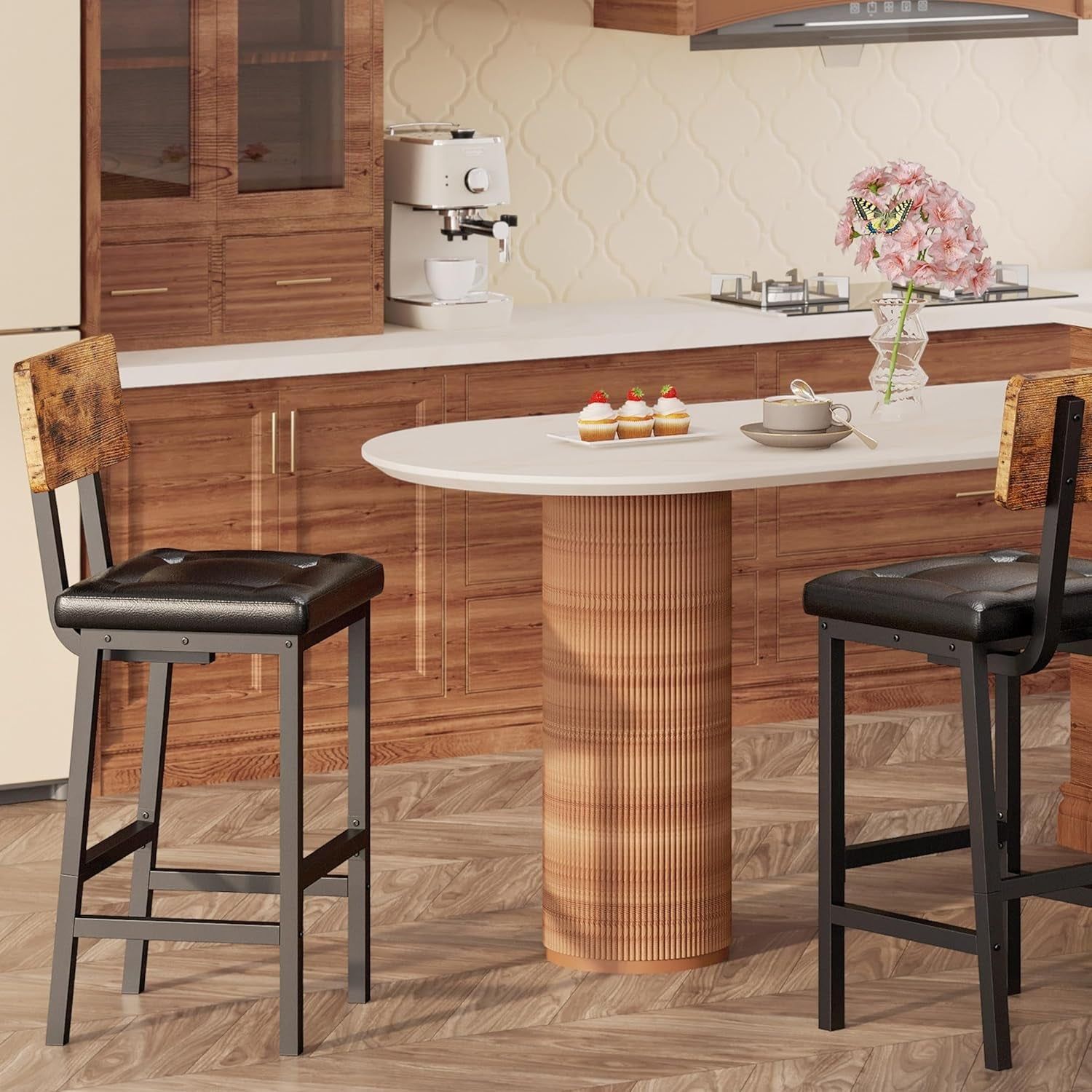 Rustic Brown &amp; Black Square Bar Stools (Set)