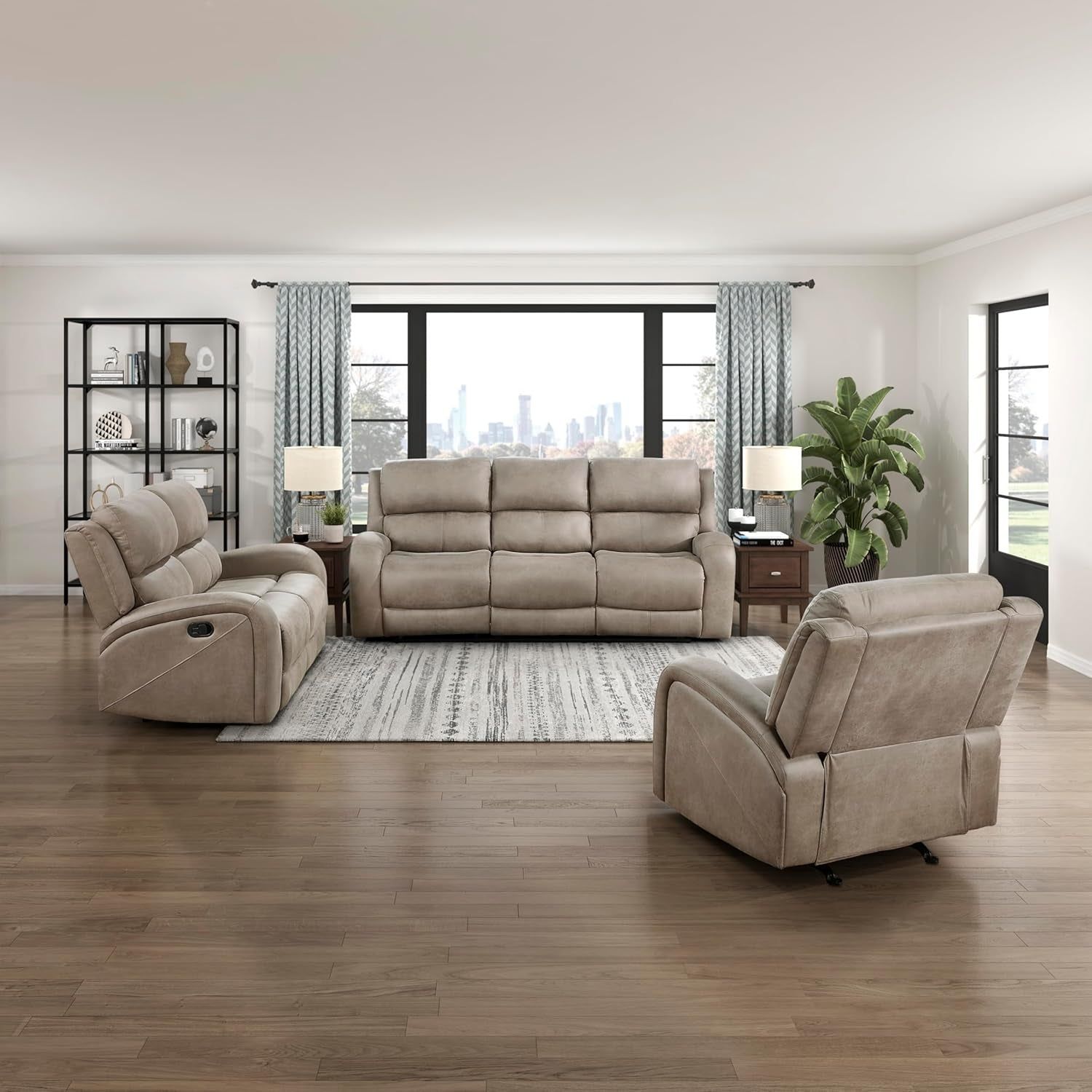 Schmid 3-Piece Polished Microfiber Manual Reclining Sofa Set, Brown