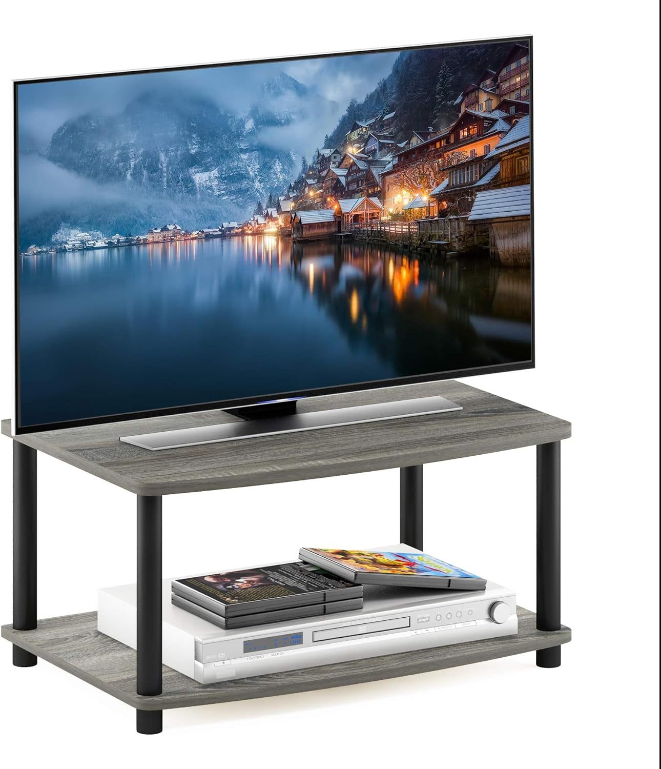 Turn-N-Tube Multipurpose 2-Tier Printer Stand Display/Elevated TV Stand, French Oak Grey/Black