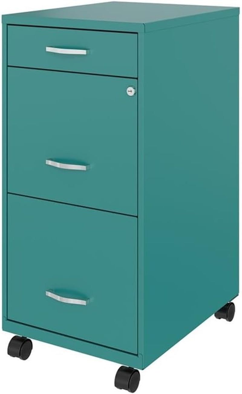 3 Drawers 29.52&quot; Vertical Turquoise Metal Filing Cabinet Lockable Pre-Assembled Movable Letter Size for Home, Office