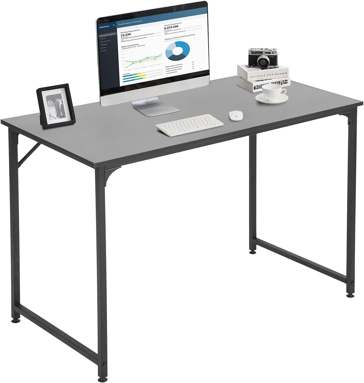 Computer Desk Home Office Desk 48”W X 24”D Gaming Desk Corner Writing Black Large Student Art Modren Simple Style PC Wood and Metal Desk Workstation for Small Space, Black