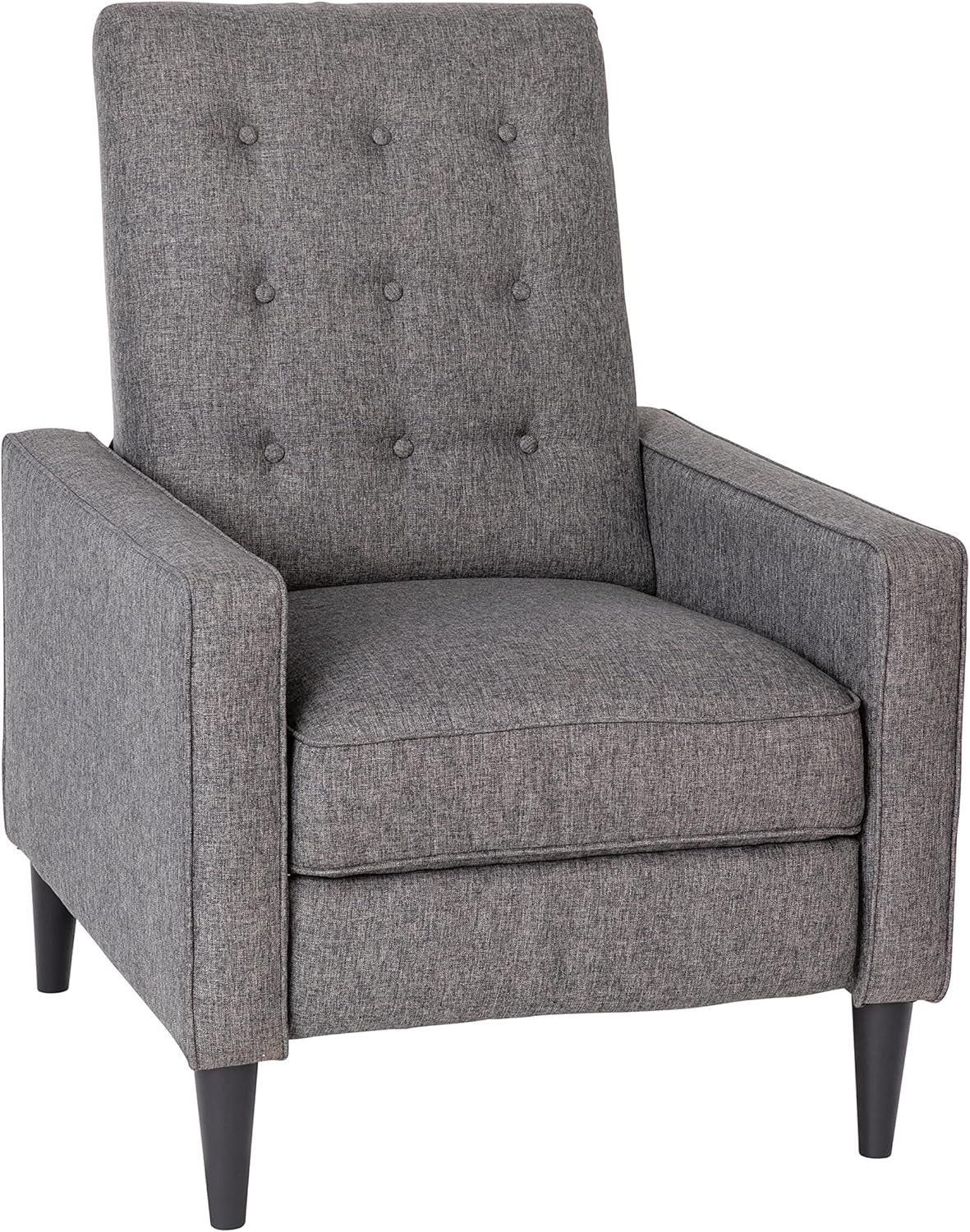 Ezra Ezra Pushback Recliner - Mid-Century Modern Gray Fabric Upholstery - Button Tufted Back - Residential &amp; Commercial Use