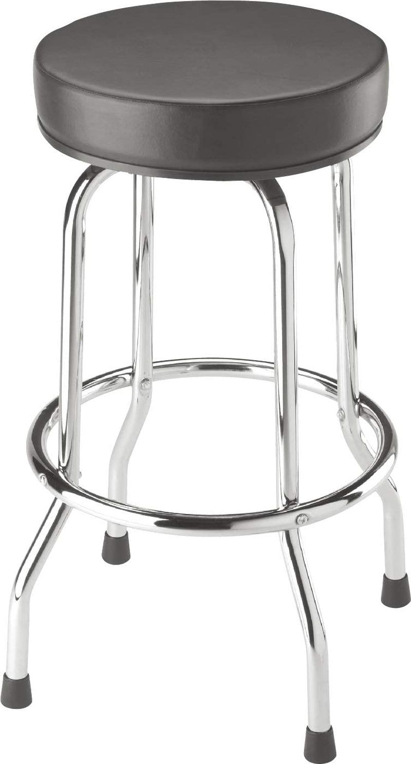 Swivel Bar Stool: Padded Garage/Shop Seat with Chrome Plated Legs, Black, 28.74&quot; Tall, 18.5&quot; Diameter