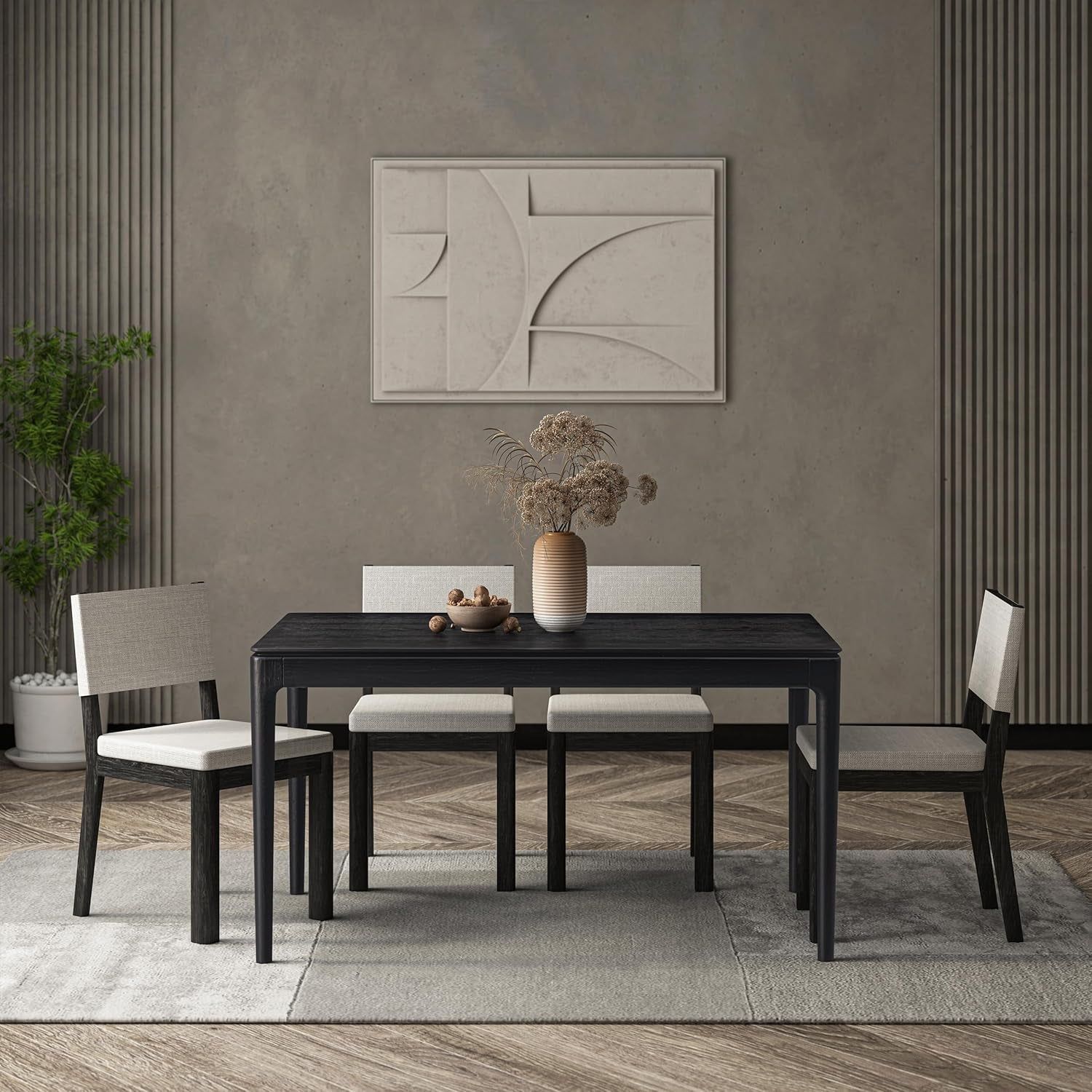 Mingle 55 Inch Modern Design, Rectangular Dinner Table for Dining Room, Living Room Furniture, Effortless Assembly, Burnt Black