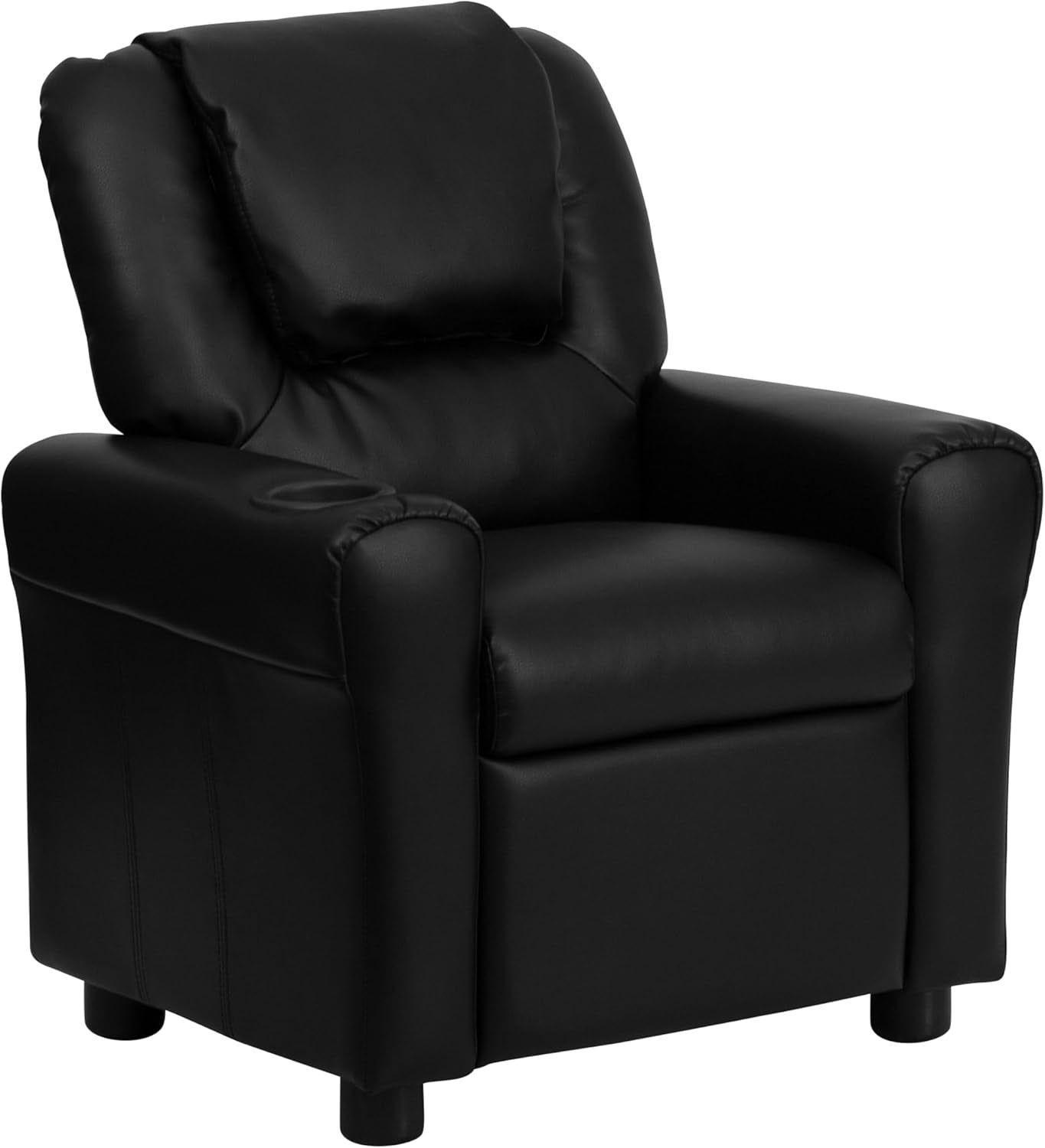 Vana Leathersoft Kids Recliner with Cup Holder, Headrest, and Safety Recline, Contemporary Reclining Chair for Kids, Supports up to 90 Lbs., Black