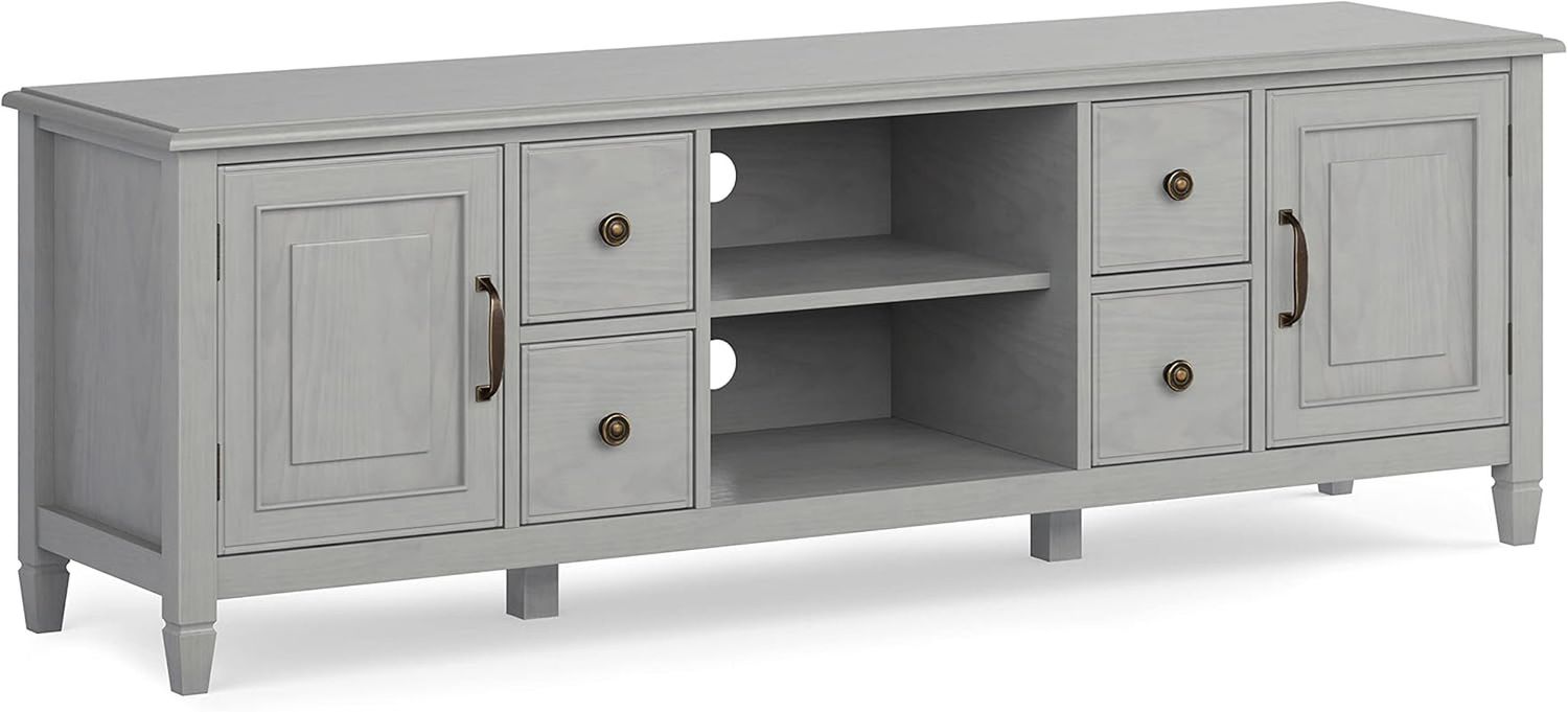 Connaught SOLID WOOD 72 Inch Wide Traditional TV Media Stand in Fog Grey for Tvs up to 80 Inches, for the Living Room and Entertainment Center