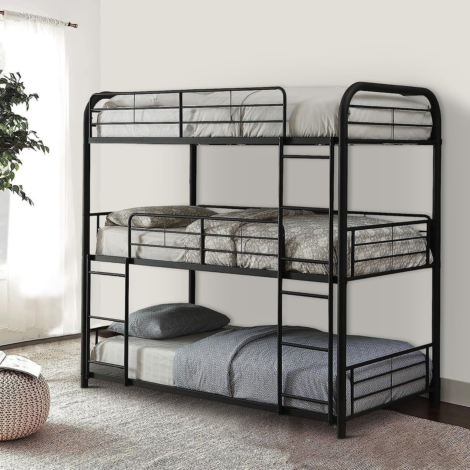 Cairo Metal Frame Full Triple Bunk Bed in Sandy Black