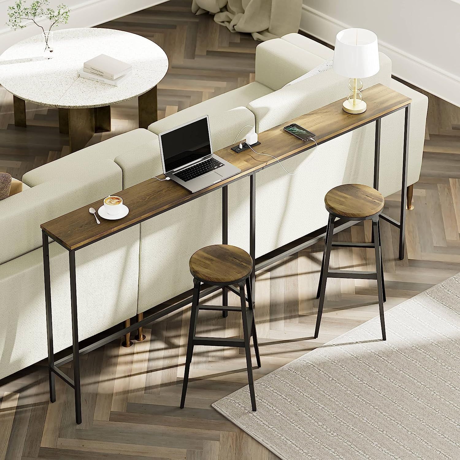 Modern Console Table with Power Outlet and Metal Frame