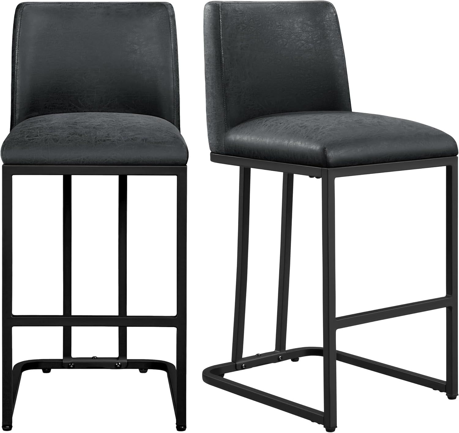 Counter Height Bar Stools 24&#39;&#39; Bar Stools Set of 2 Leather Bar Chairs Modern Upholstered Barstools with Back for Kitchen Counter, Dark Gray
