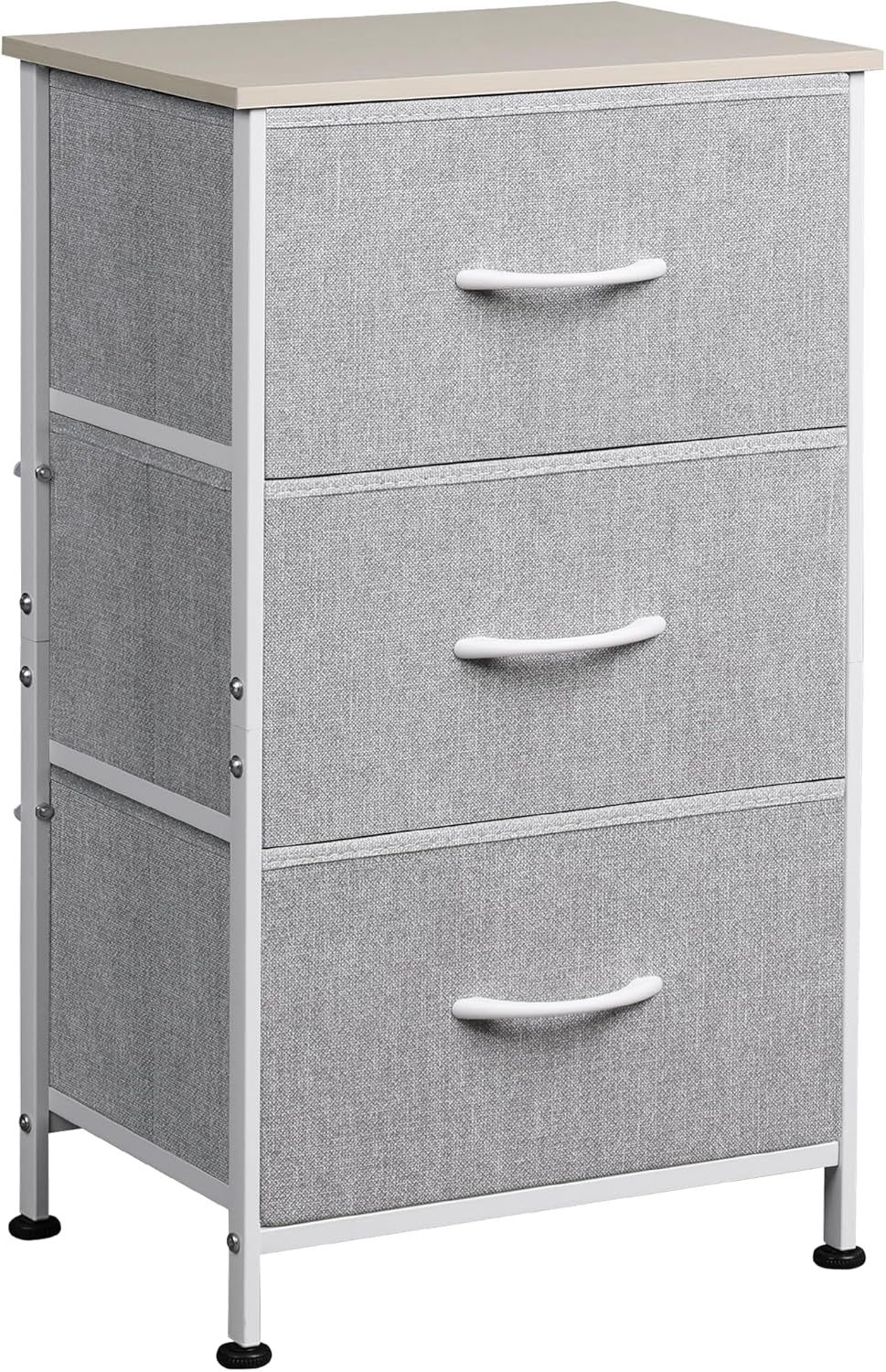 Nightstand with 3 Drawers, Fabric Dresser, Organizer Unit, Storage Dresser for Bedroom, Hallway, Entryway, Closets, Sturdy Steel Frame, Wood Top, Easy Pull Handle, Light Grey