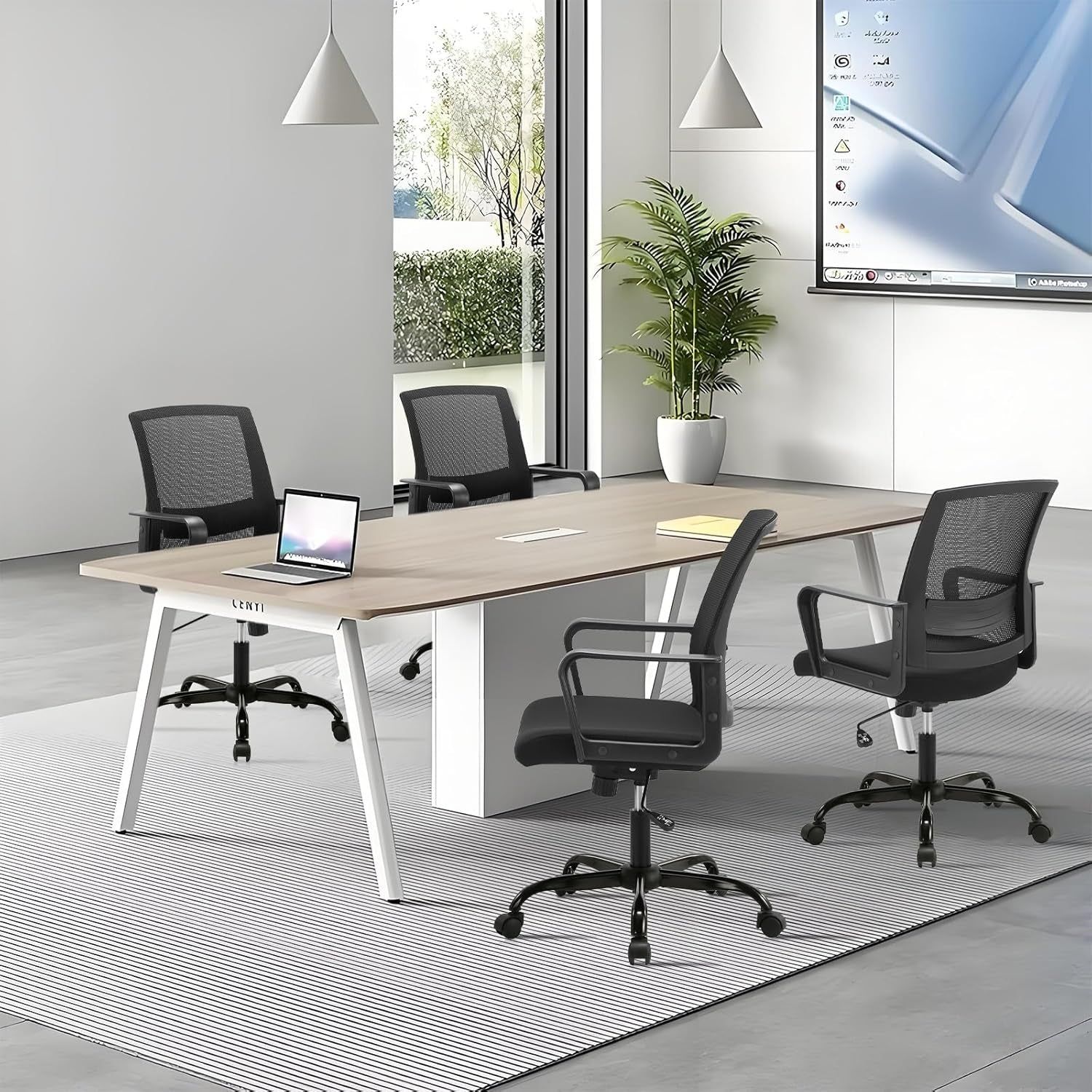 Black Mesh Office Chairs, Lumbar Support, 4-Pack, Wheels