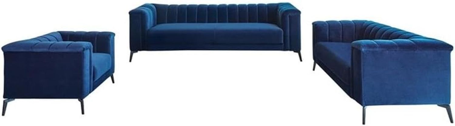 Chalet 3-Piece Tuxedo Arm Blue Living Room Set (509211-S3)