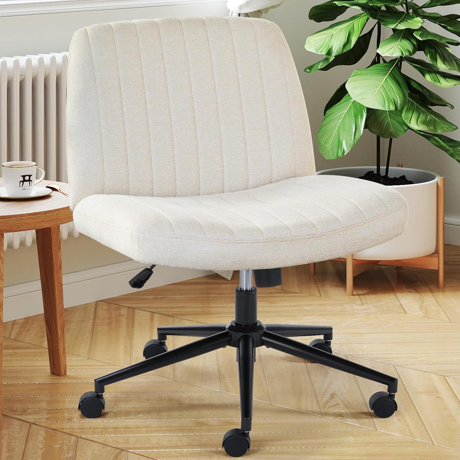 Adjustable Wide Seat Office Chair, Fabric, No Arms