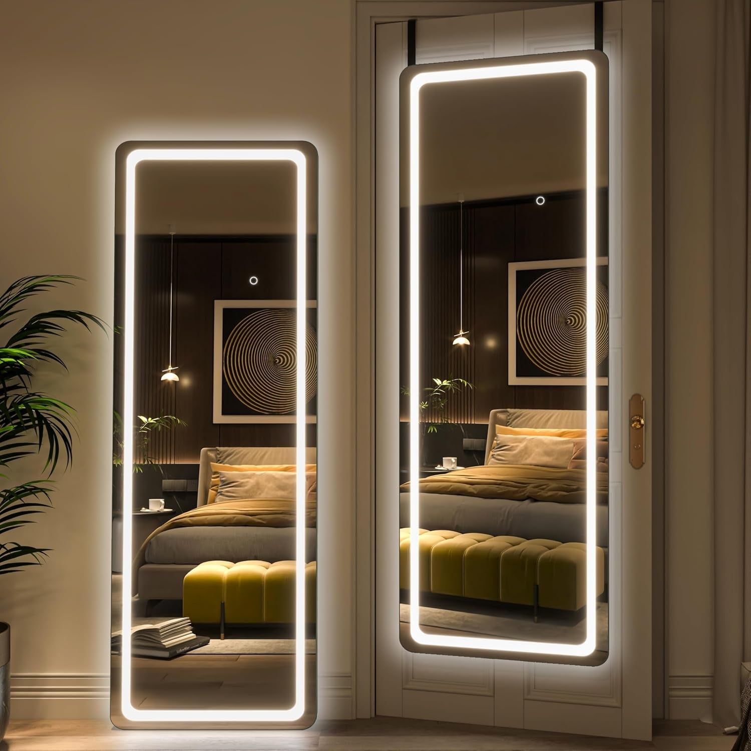 LED Door Mirror, Full Length, 56x16, Hanging Lights