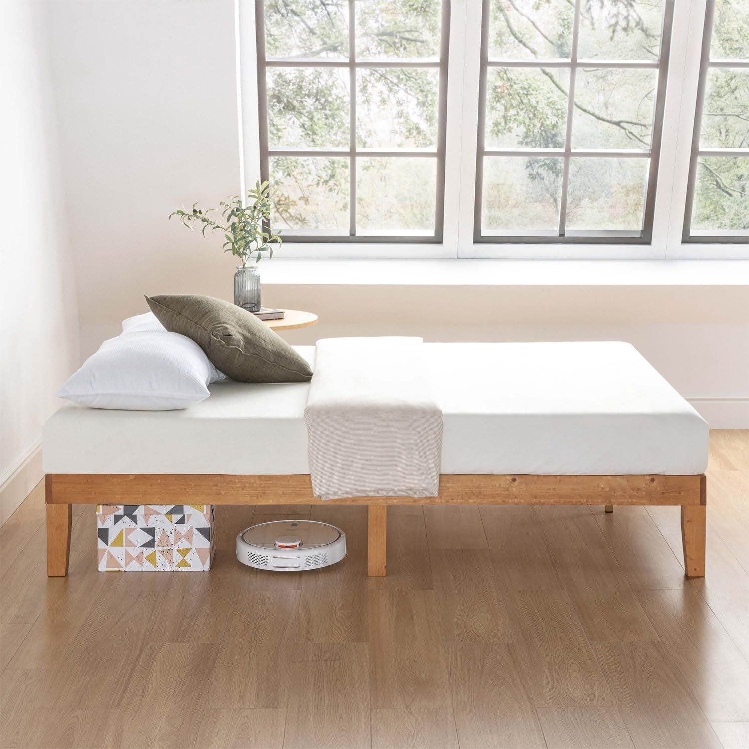Pine Queen Platform Bed Solid Wood, Slats, No Box