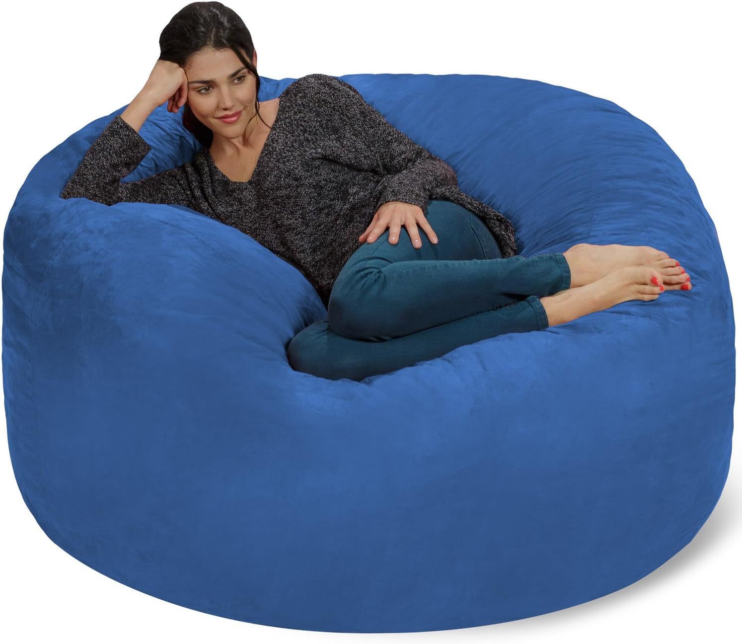 Bean Bag Chair - 5&#39; Giant Memory Foam Lounge Chair with Soft Microfiber Cover – Cozy Furniture for Living Room, Dorm, &amp; Kids&#39; Rooms – Comfortable 5 Ft, Microsuede Lounge Sofa, Royal Blue