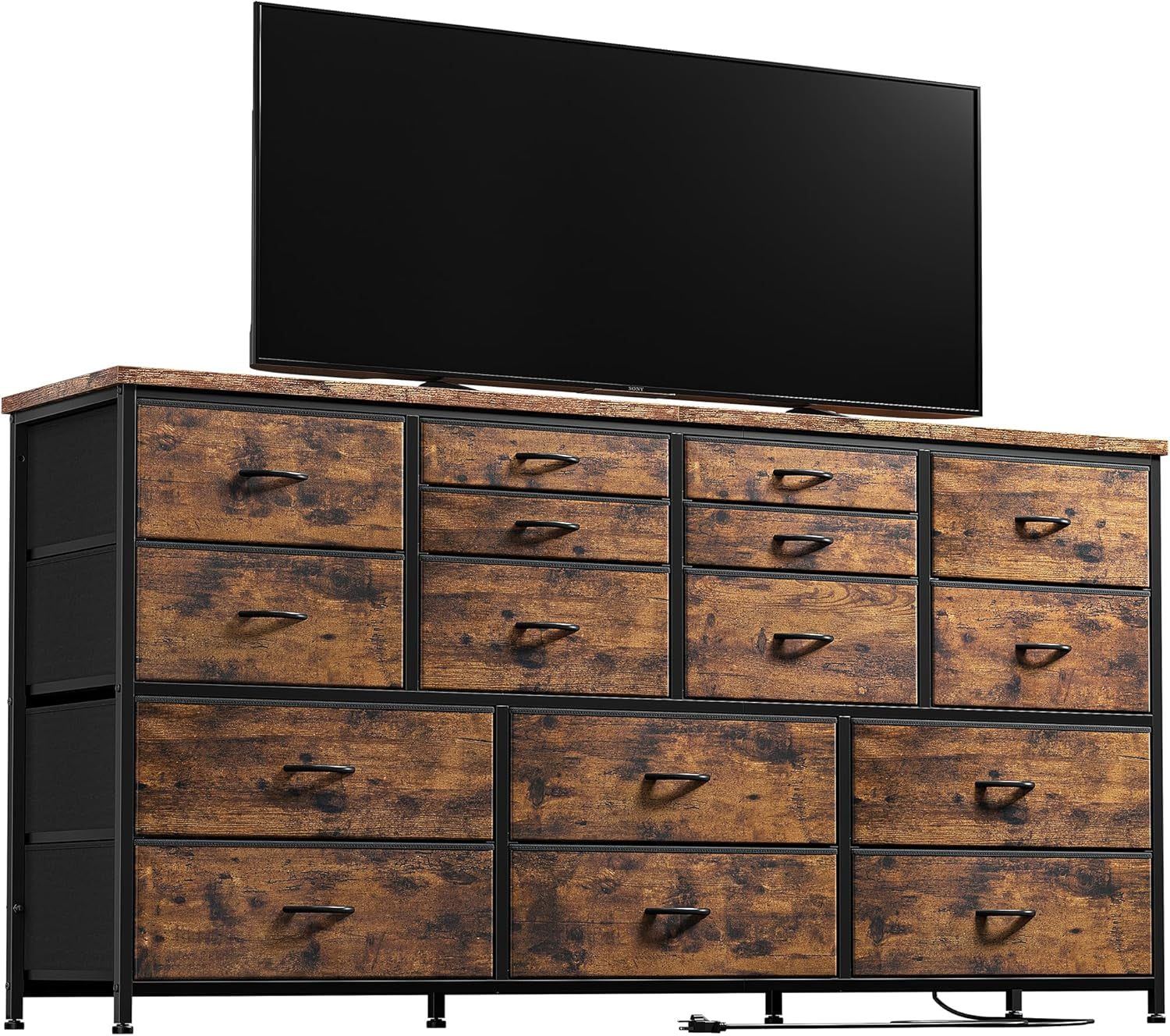 60&quot; TV Stand Dresser TV Stand with Charging Station TV Stands for Living Room Long Dresser for Bedroom TV Stand with 16 Drawers Storage TV Stand for Bedroom Dresser 51.1&#39;&#39;W*11.8&#39;&#39;D*34.8&#39;&#39;H