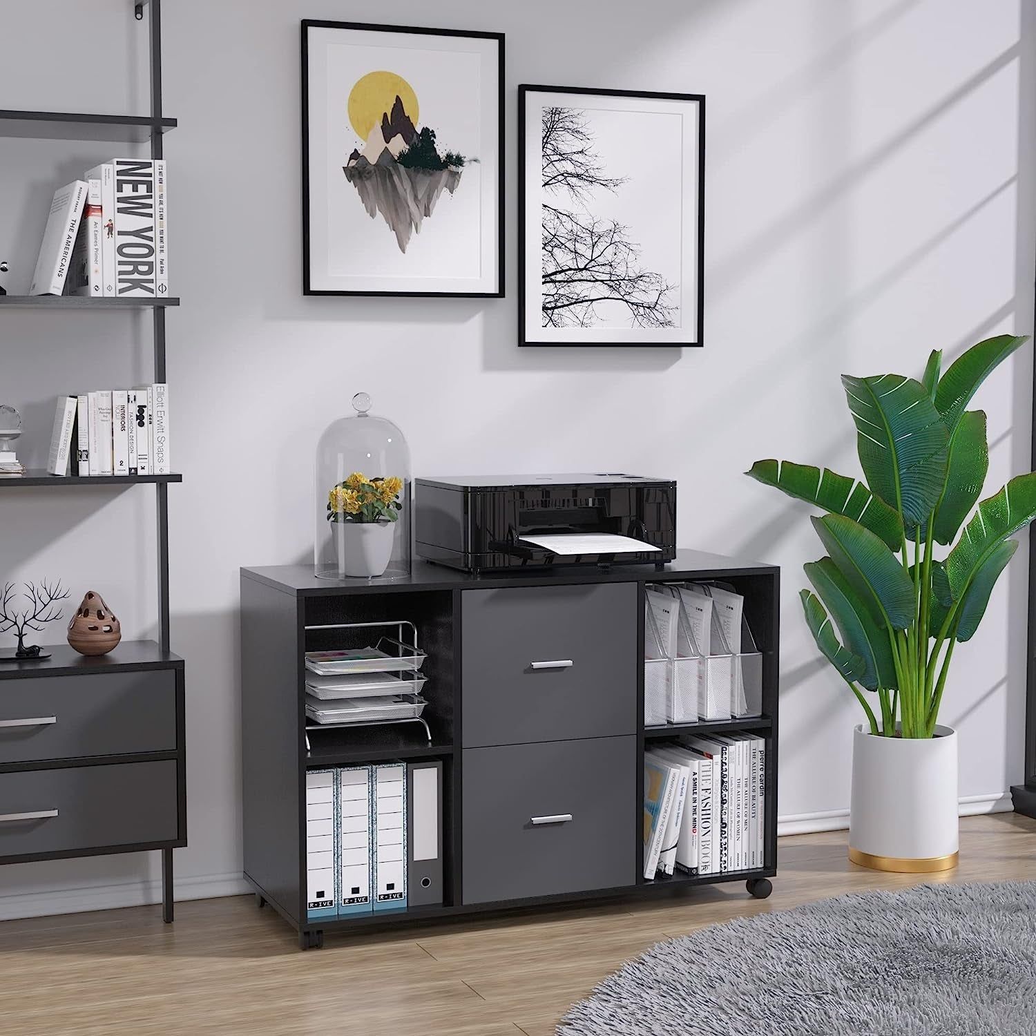 Large Mobile File Cabinet with Printer Stand