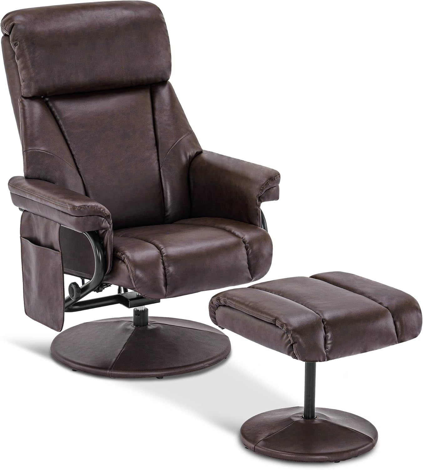 Swivel Recliner with Ottoman, TV Chair with Vibration Massage, Ideal for RV Small Space, Living Room &amp; Bedroom 4539 4828 (Faux Leather, Dark Brown)