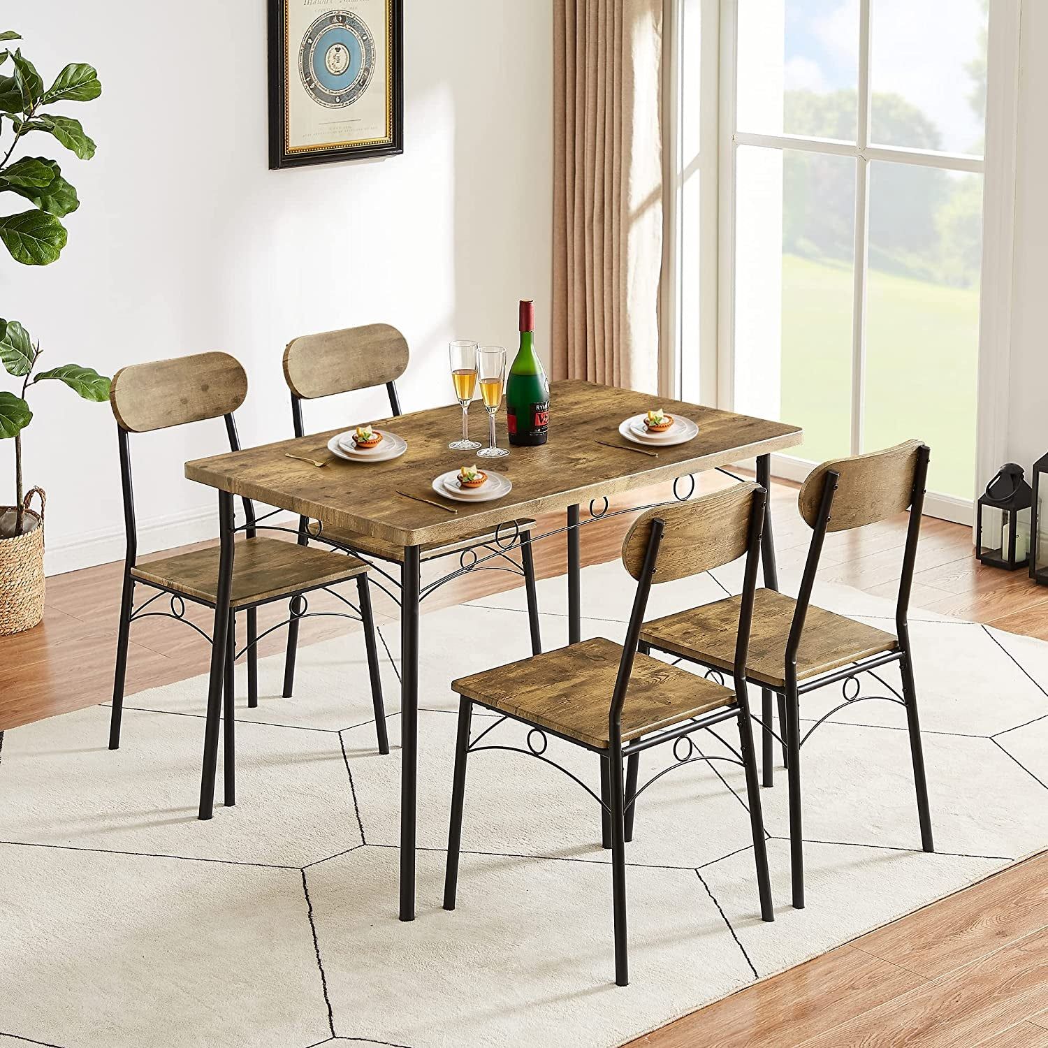 Metal and Wood Rectangular Dining Set