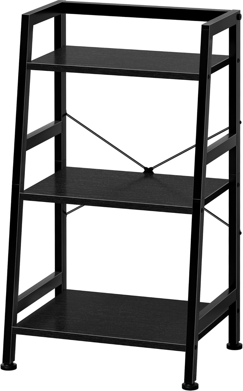3-Tier Bookshelf, Ladder Shelf, Stand up Shelves, Industrial Bookcase with Steel Frame, Metal Small Bookcase, for Living Room, Home Office, Kitchen, Bedroom, Industrial Style（Black）