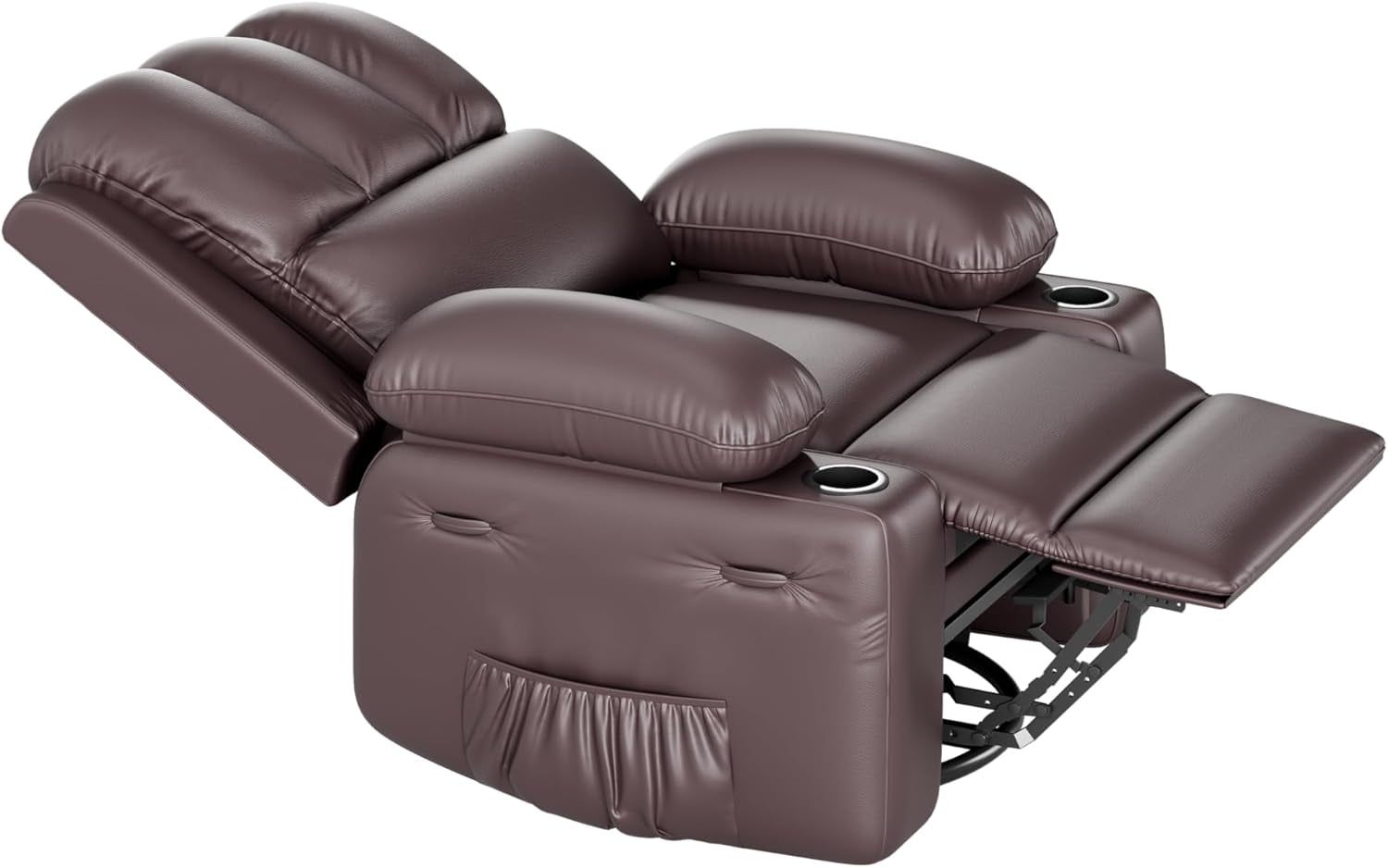 Leather Recliner Chair, Manual Recliner W/Comfortable Arms and Cup Holders for Living Room CF8011 - Brown, Medium
