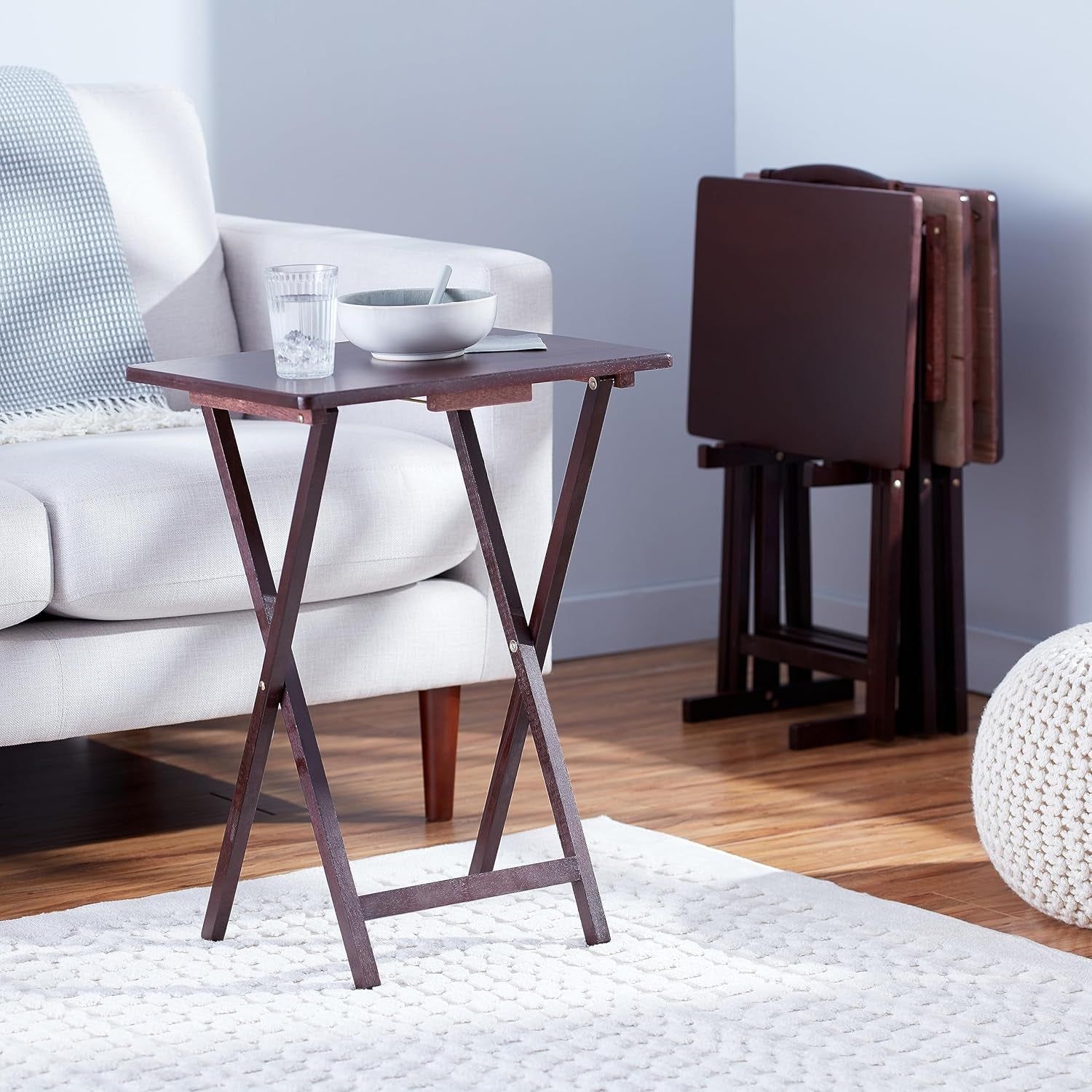 Espresso Folding TV Tray Table 4-Pack with Rack